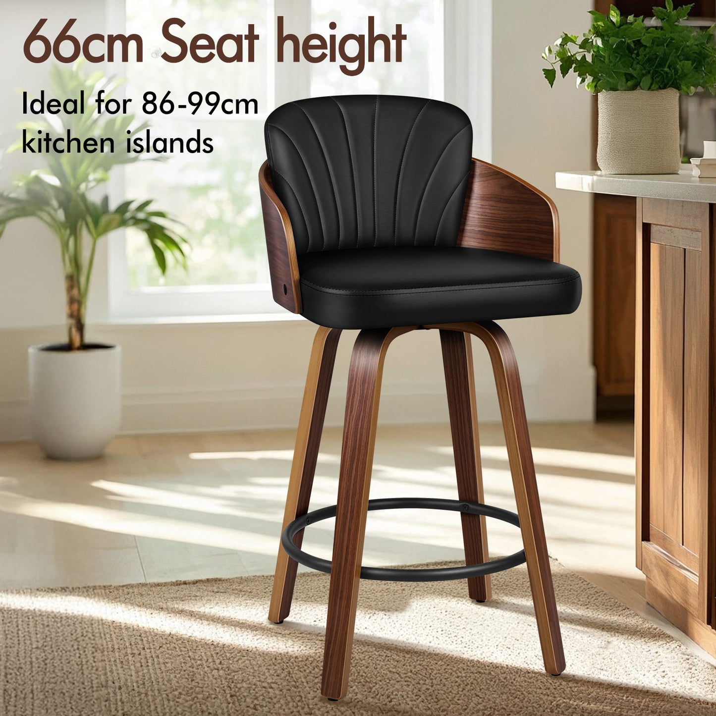 ALFORDSON 2x Swivel Bar Stools Alice Kitchen Wooden Dining Chair Black