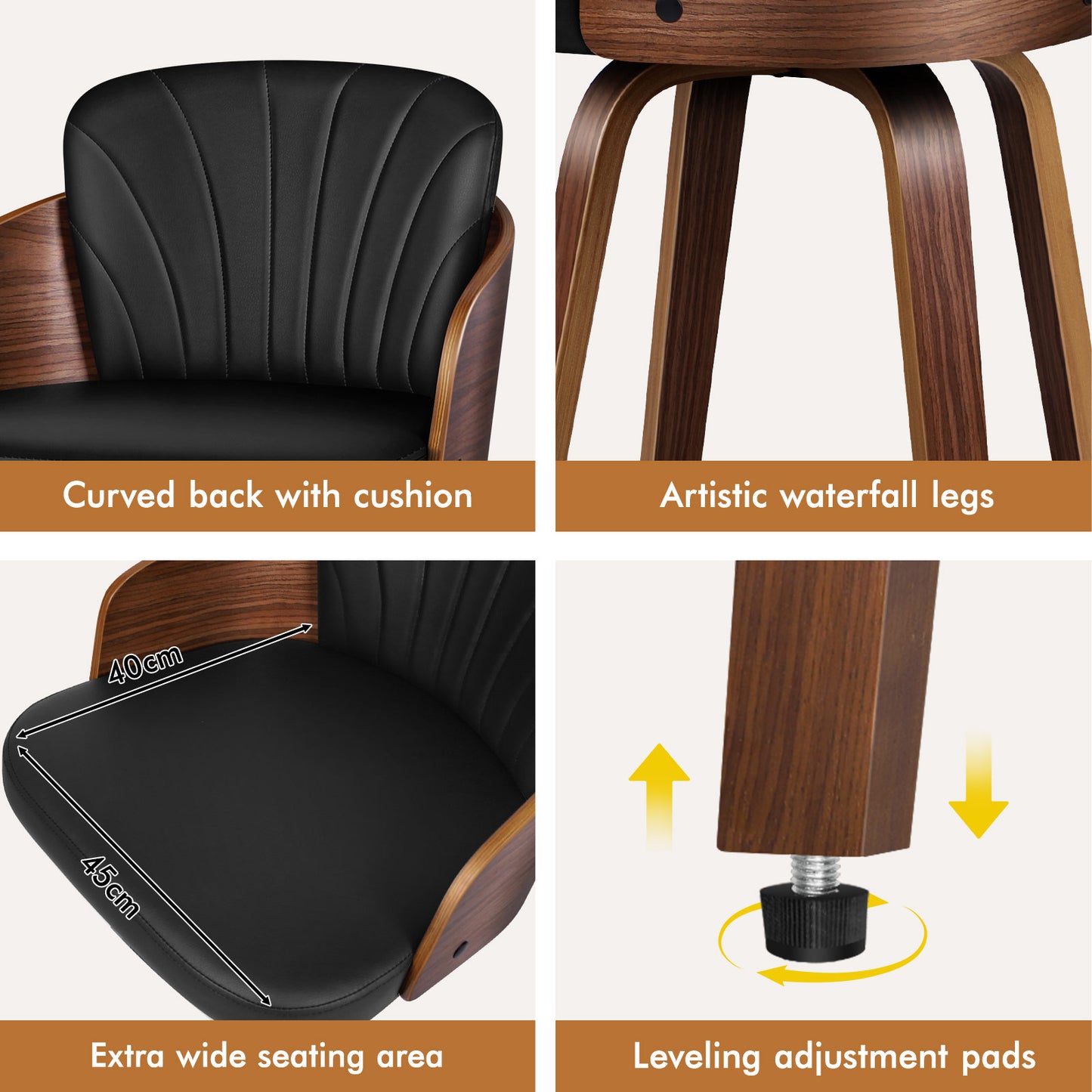 ALFORDSON 2x Swivel Bar Stools Alice Kitchen Wooden Dining Chair Black