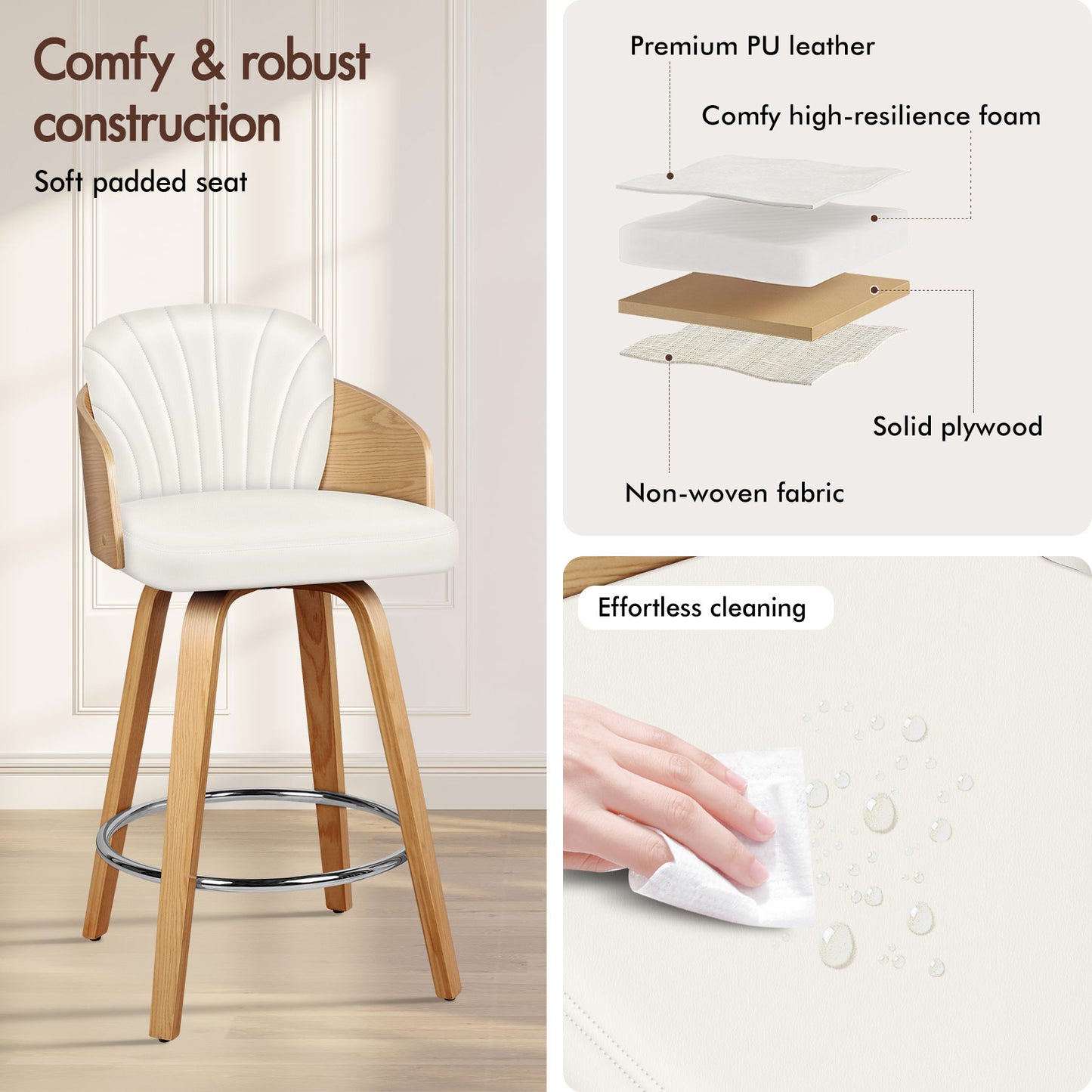 ALFORDSON 2x Swivel Bar Stools Alice Kitchen Wooden Dining Chair White