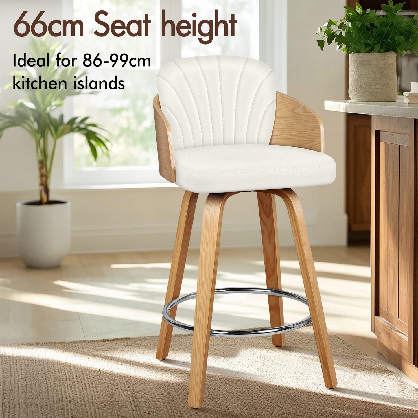 ALFORDSON 2x Swivel Bar Stools Alice Kitchen Wooden Dining Chair White