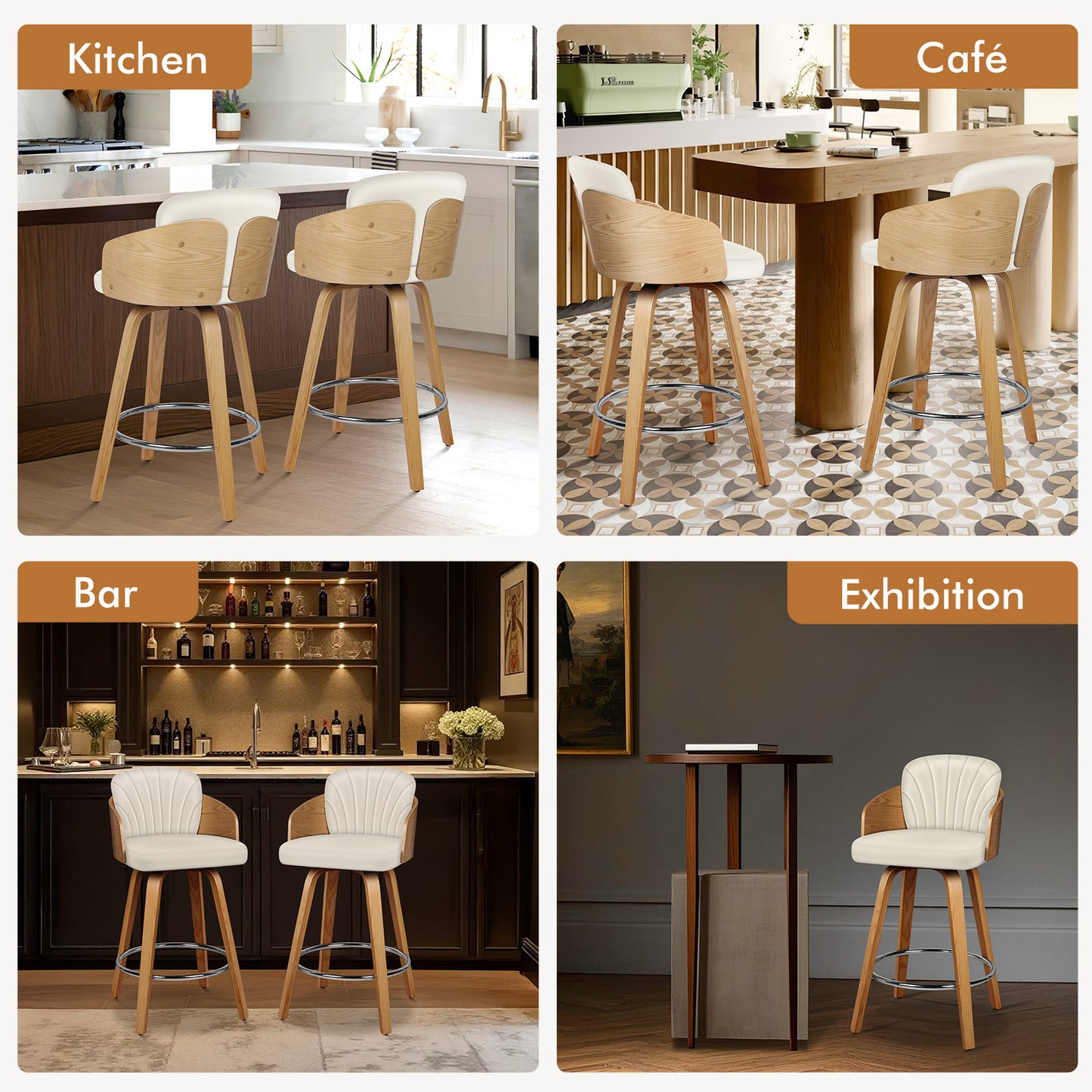 ALFORDSON 2x Swivel Bar Stools Alice Kitchen Wooden Dining Chair White