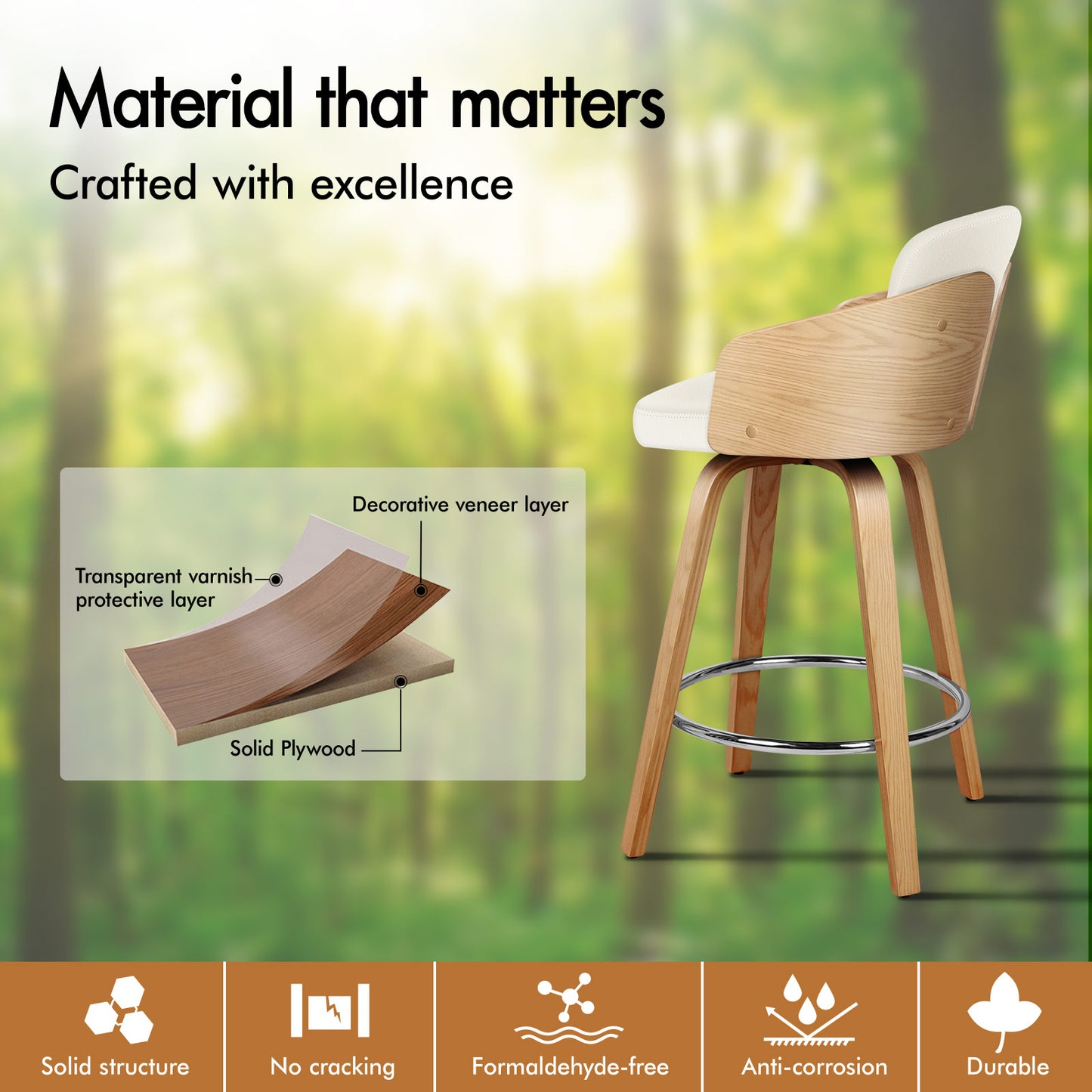 ALFORDSON 2x Swivel Bar Stools Alice Kitchen Wooden Dining Chair White