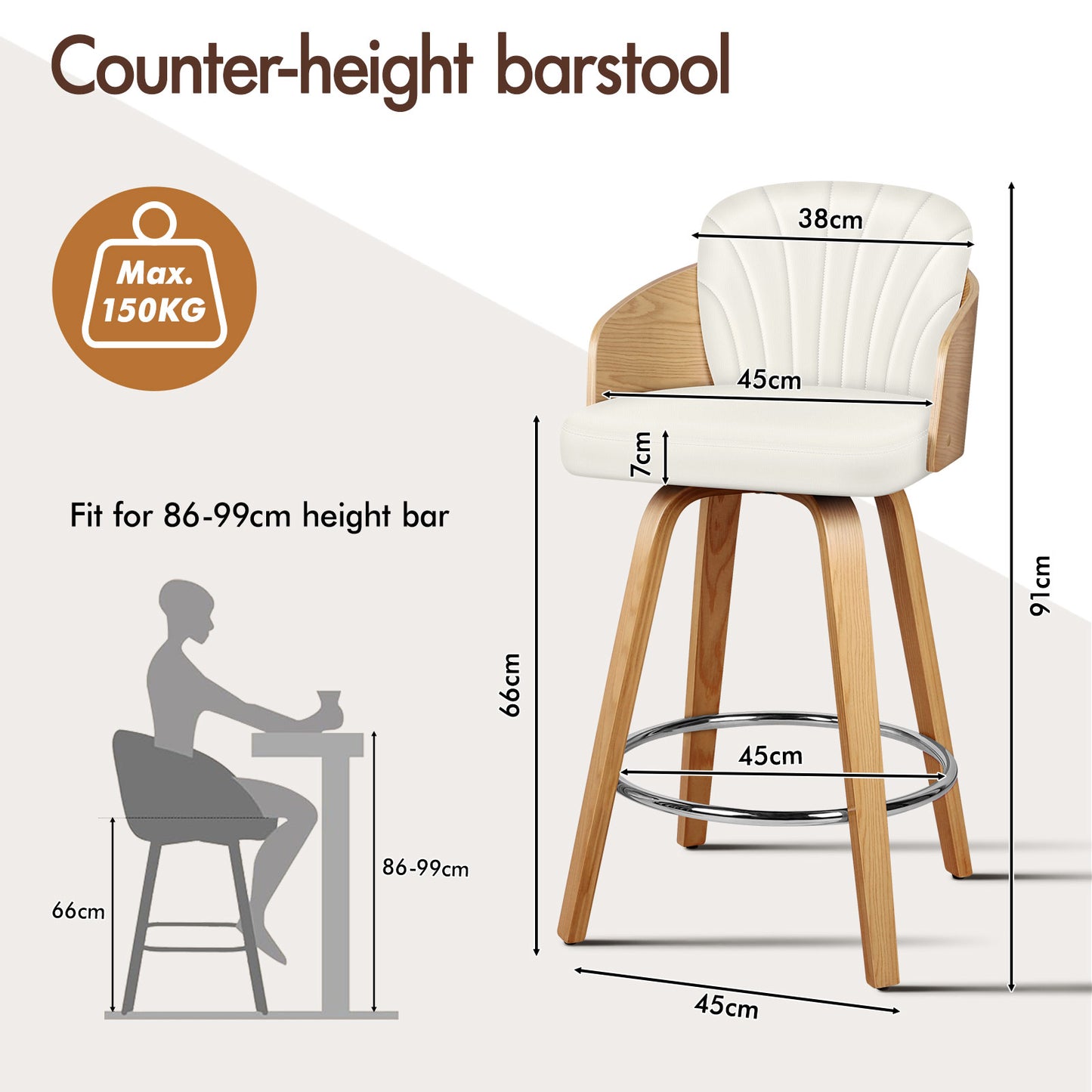ALFORDSON 2x Swivel Bar Stools Alice Kitchen Wooden Dining Chair White