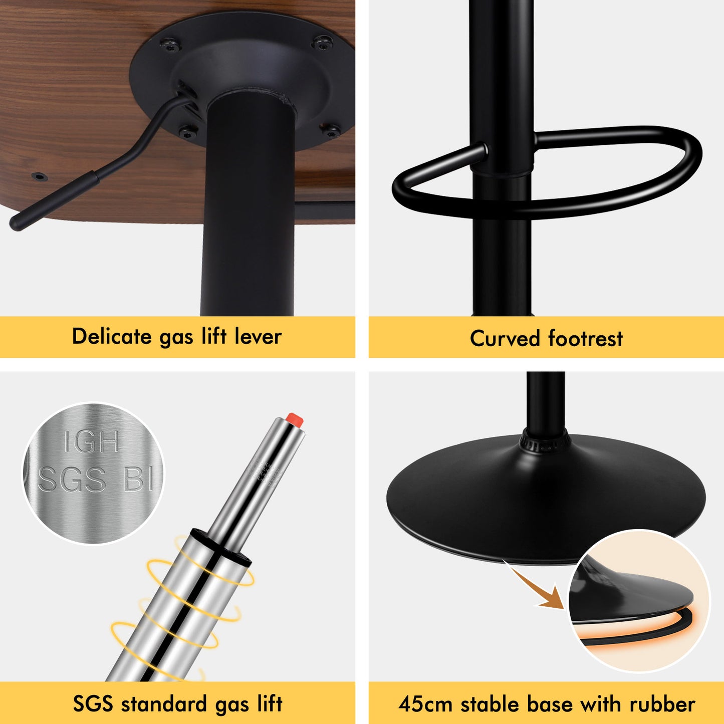 ALFORDSON 1x Bar Stool Kitchen Swivel Chair Wooden Leather Gas Lift Black