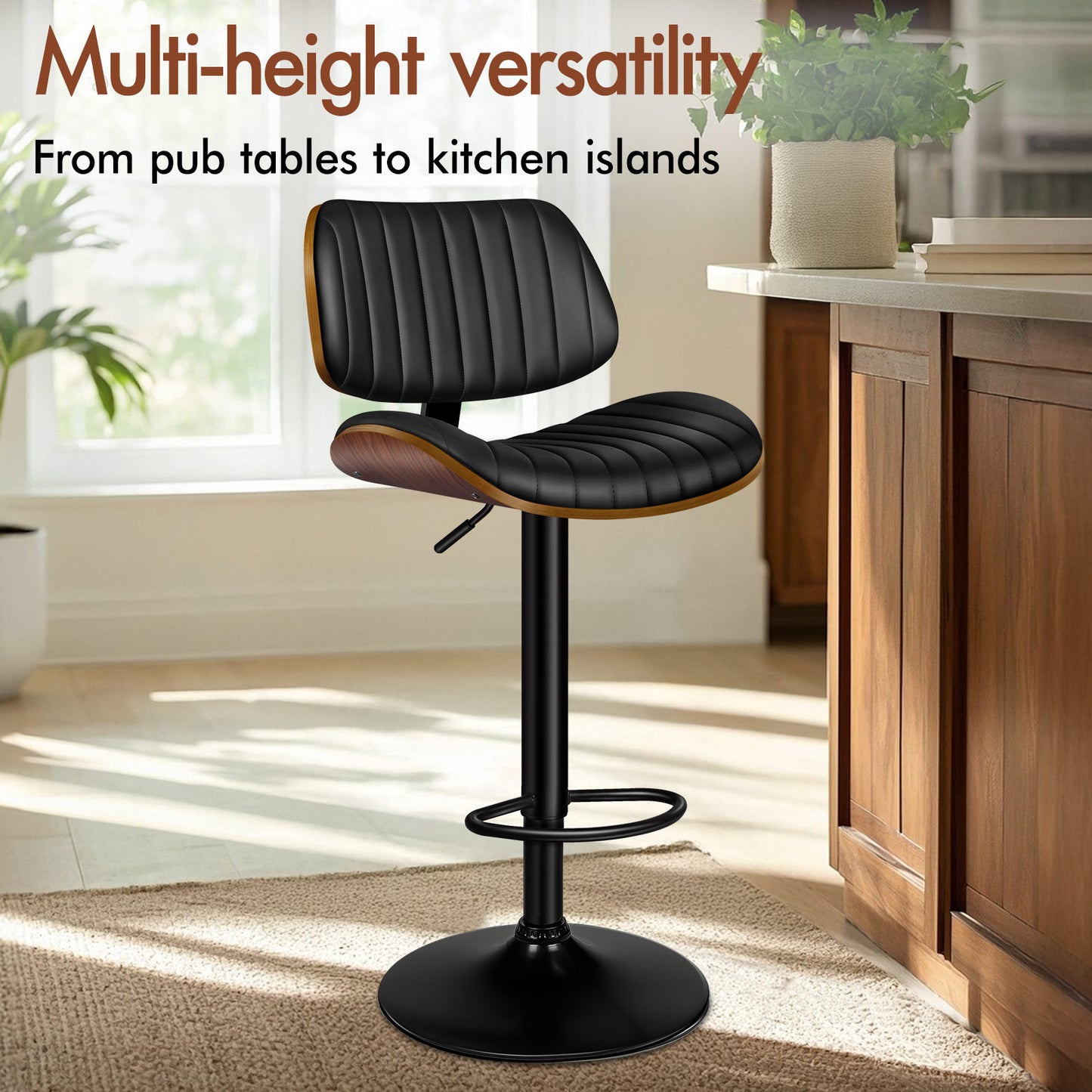 ALFORDSON 1x Bar Stool Kitchen Swivel Chair Wooden Leather Gas Lift Black