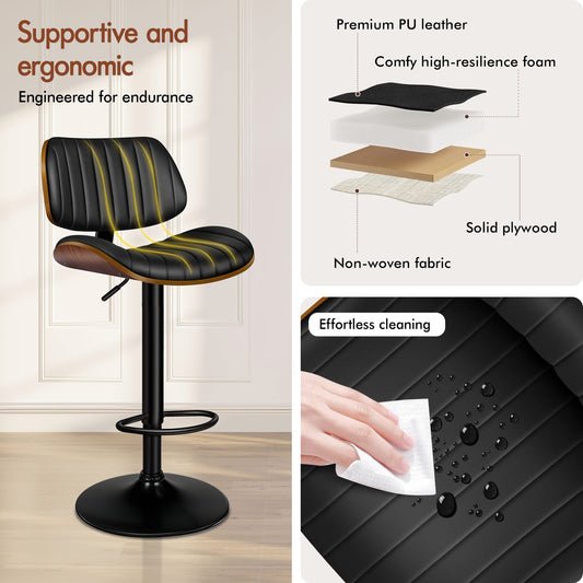 ALFORDSON 2x Bar Stool Kitchen Swivel Chair Wooden Leather Gas Lift Black