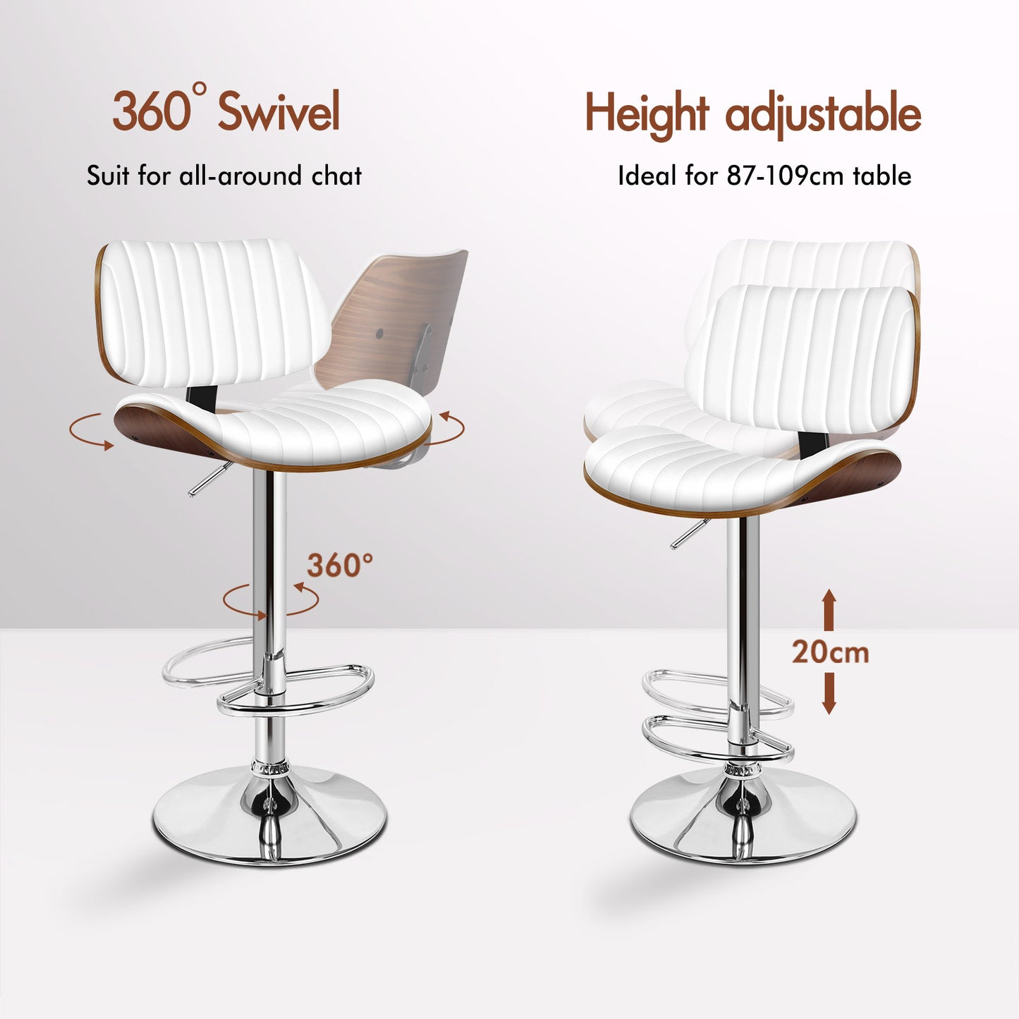 ALFORDSON 1x Bar Stool Kitchen Swivel Chair Wooden Leather Gas Lift White