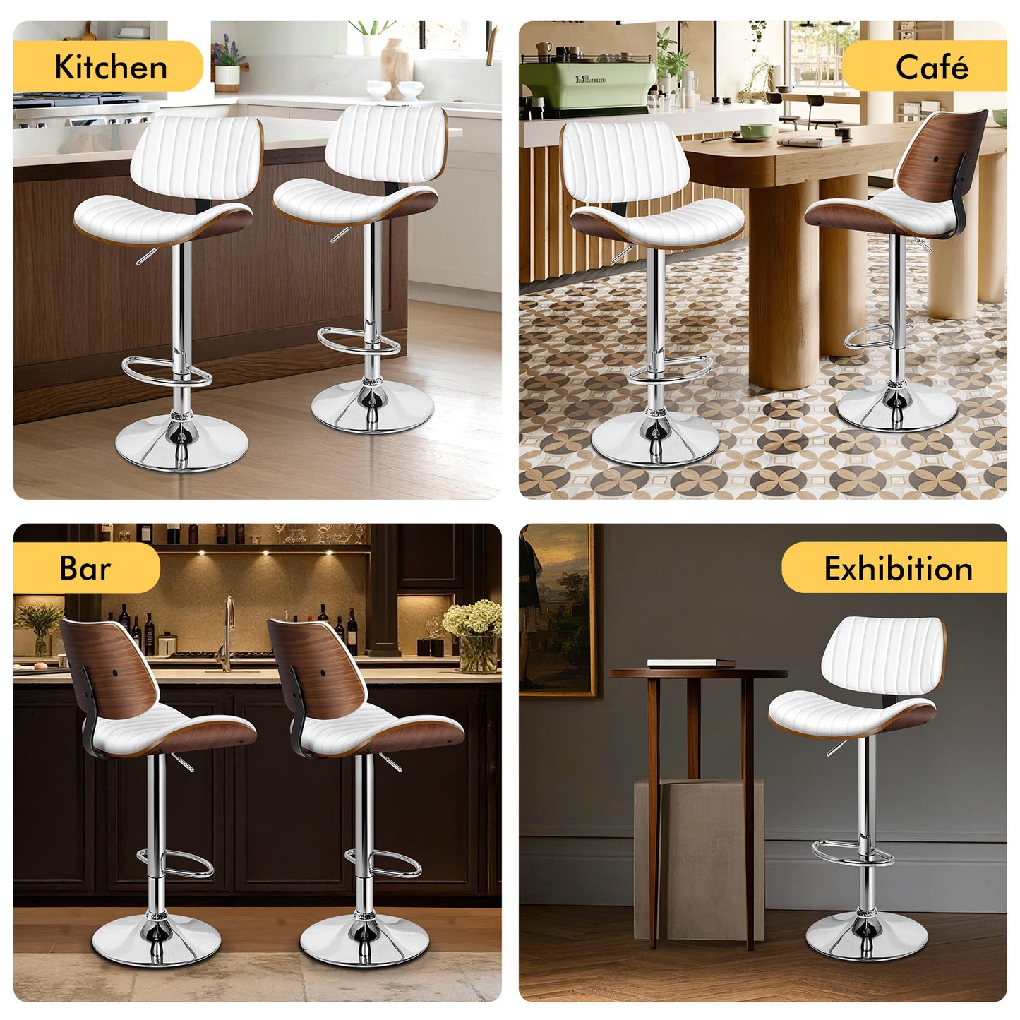 ALFORDSON 1x Bar Stool Kitchen Swivel Chair Wooden Leather Gas Lift White