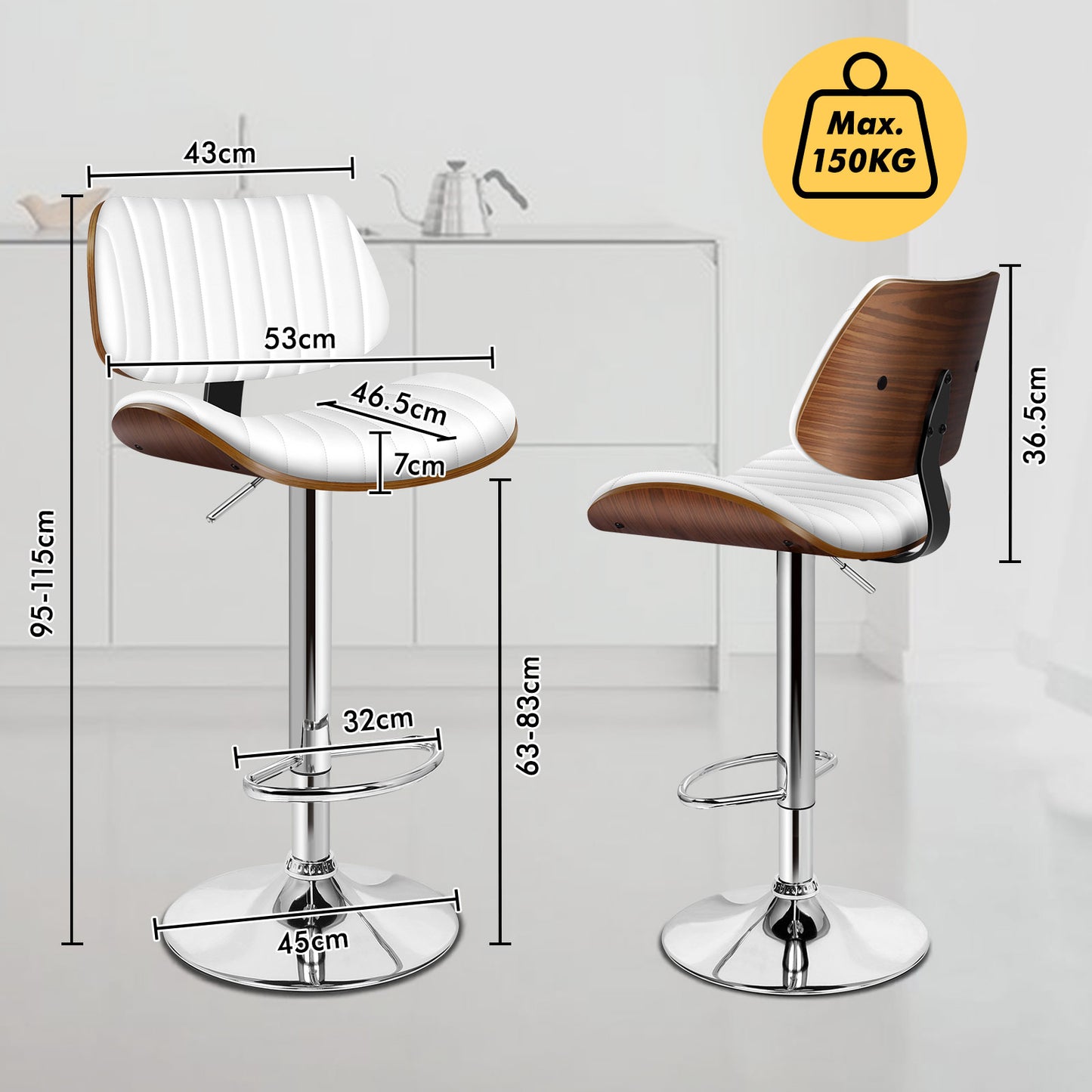 ALFORDSON 1x Bar Stool Kitchen Swivel Chair Wooden Leather Gas Lift White