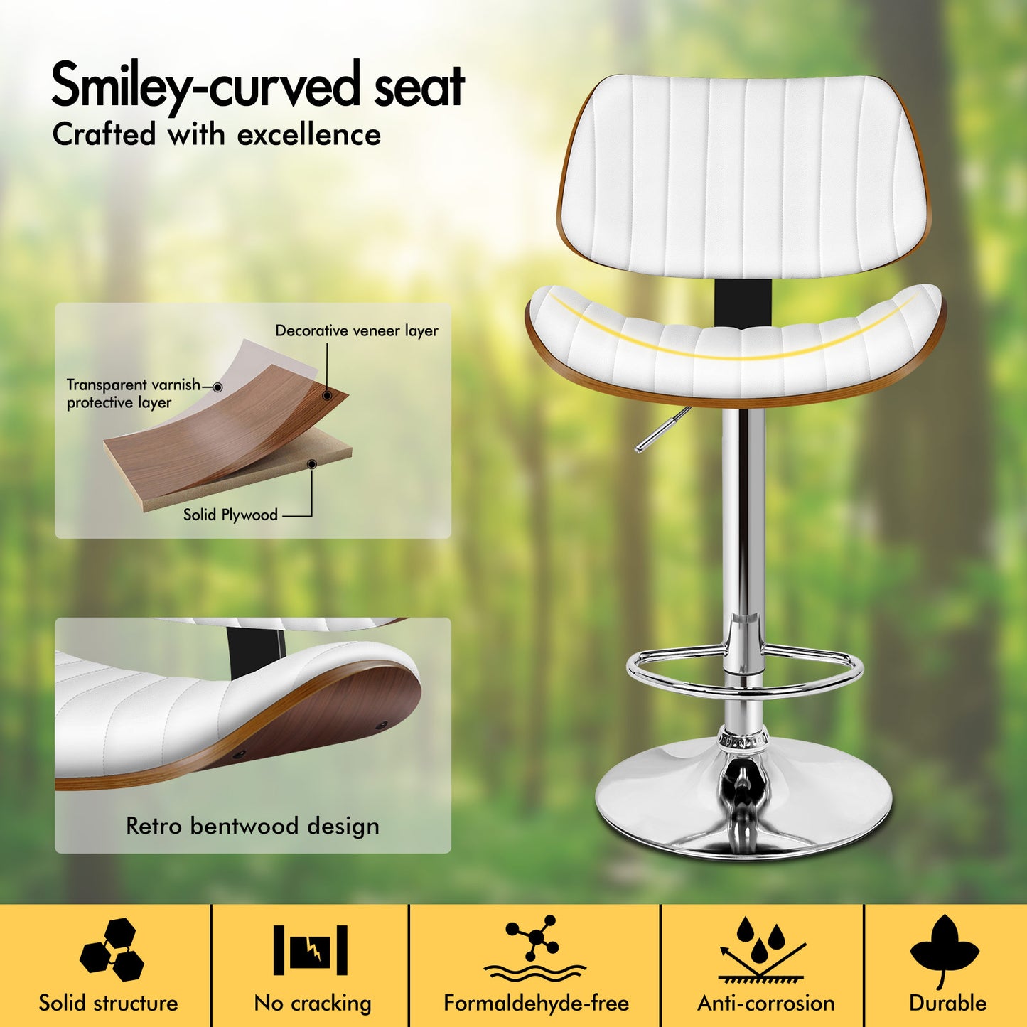 ALFORDSON 1x Bar Stool Kitchen Swivel Chair Wooden Leather Gas Lift White