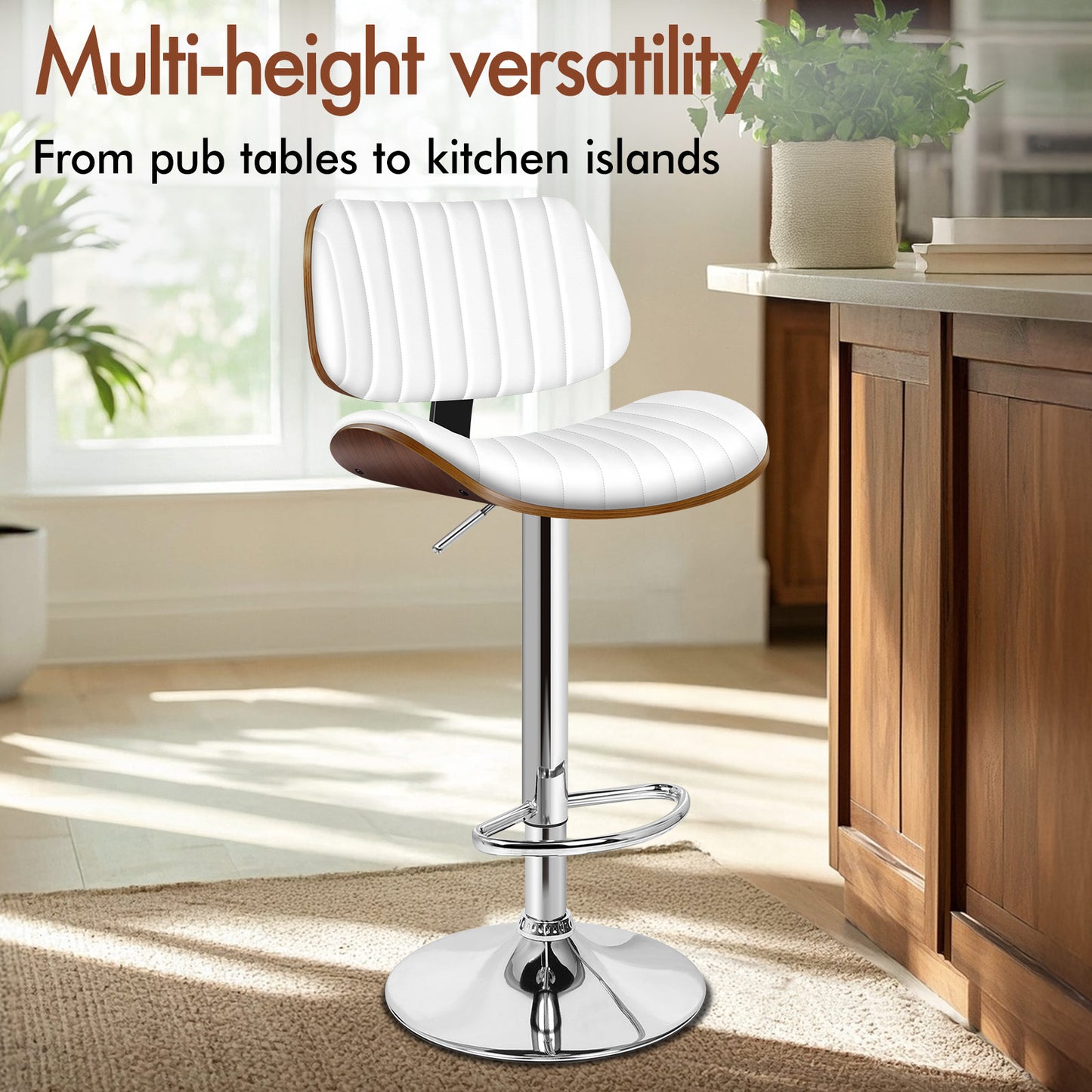 ALFORDSON 1x Bar Stool Kitchen Swivel Chair Wooden Leather Gas Lift White