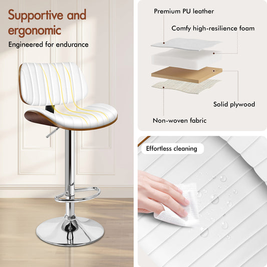 ALFORDSON 2x Bar Stool Kitchen Swivel Chair Wooden Leather Gas Lift White