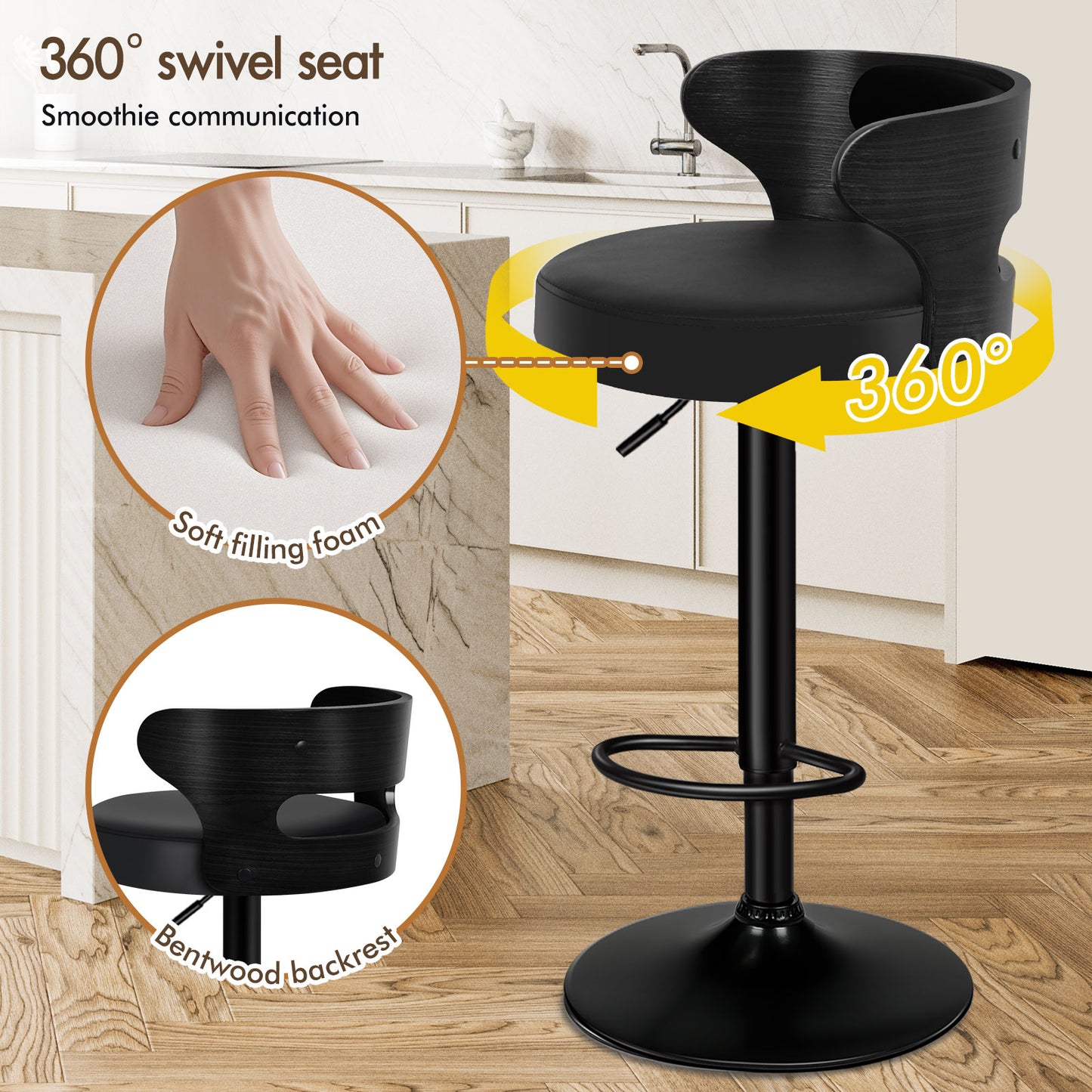 ALFORDSON 2x Bar Stool Kitchen Swivel Chair Wooden Leather Ramiro All Black