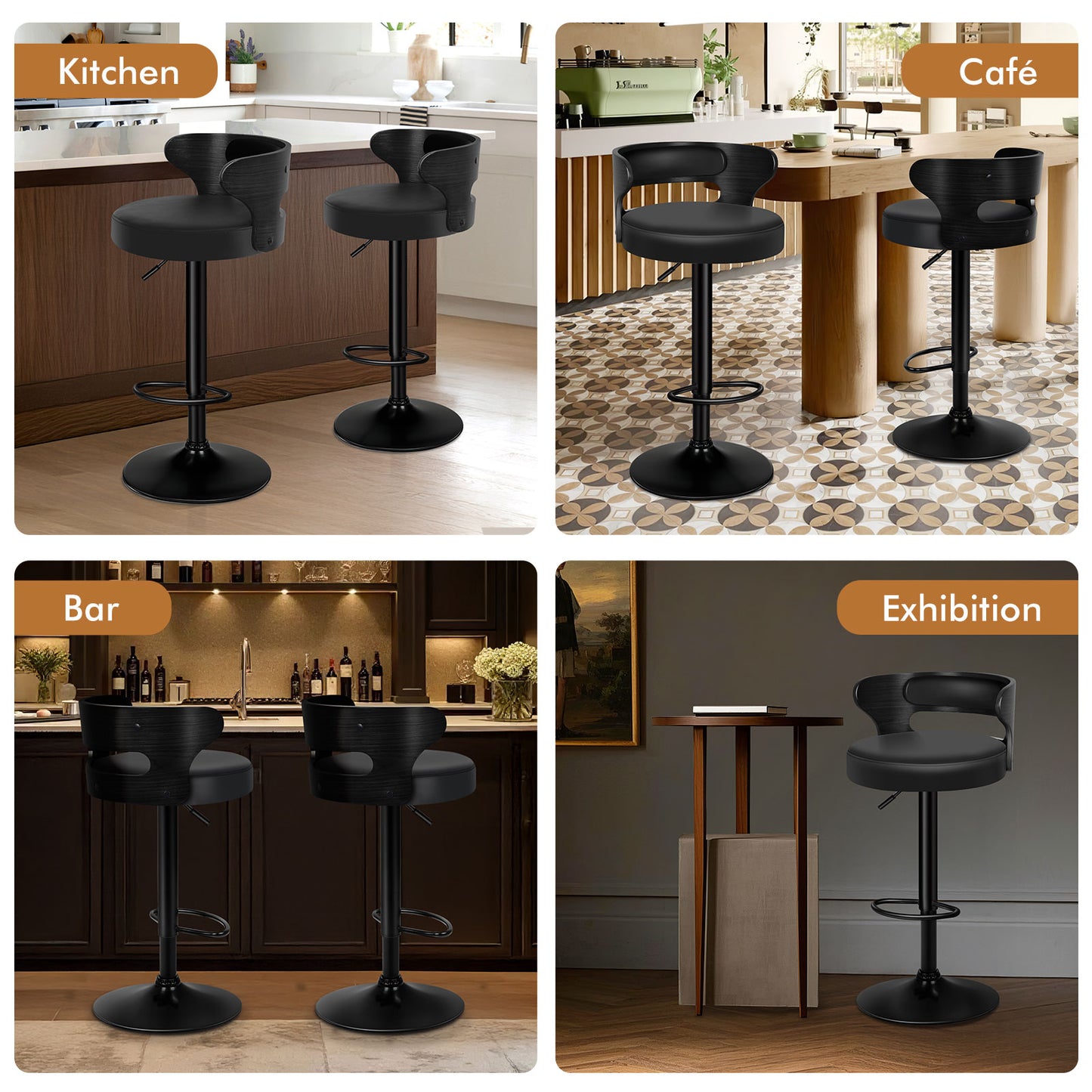ALFORDSON 2x Bar Stool Kitchen Swivel Chair Wooden Leather Ramiro All Black