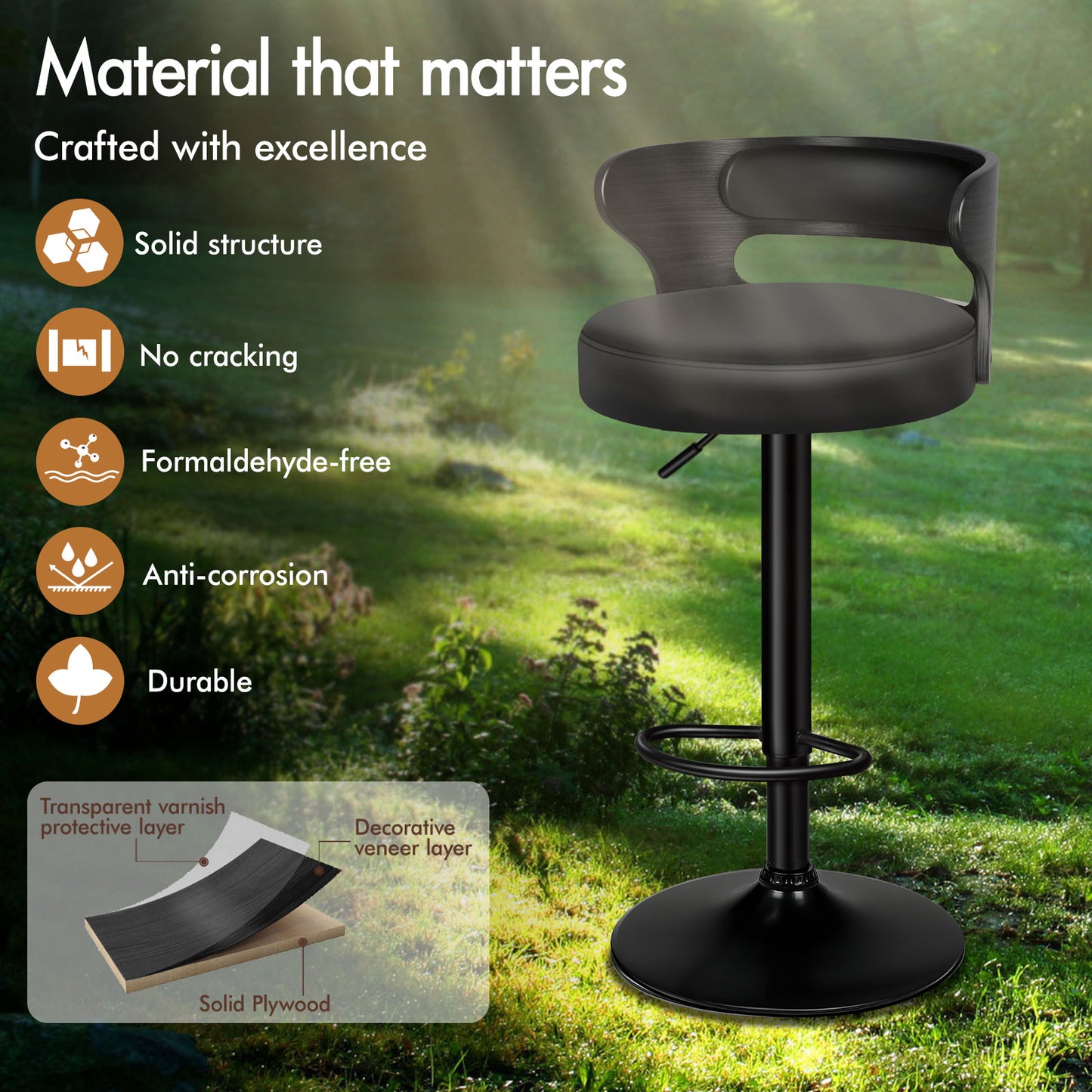 ALFORDSON 4x Bar Stool Kitchen Swivel Chair Wooden Leather Ramiro All Black