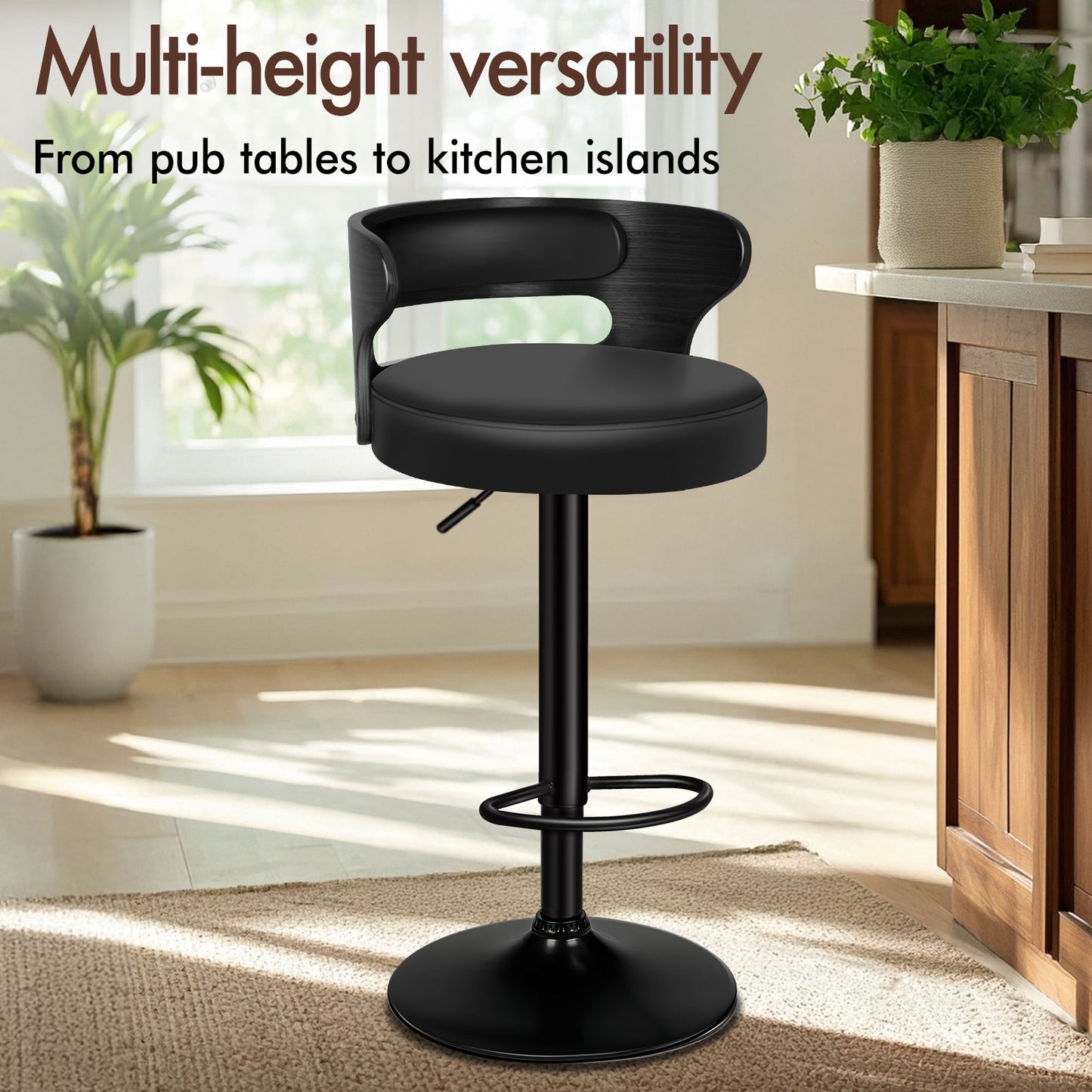 ALFORDSON 4x Bar Stool Kitchen Swivel Chair Wooden Leather Ramiro All Black