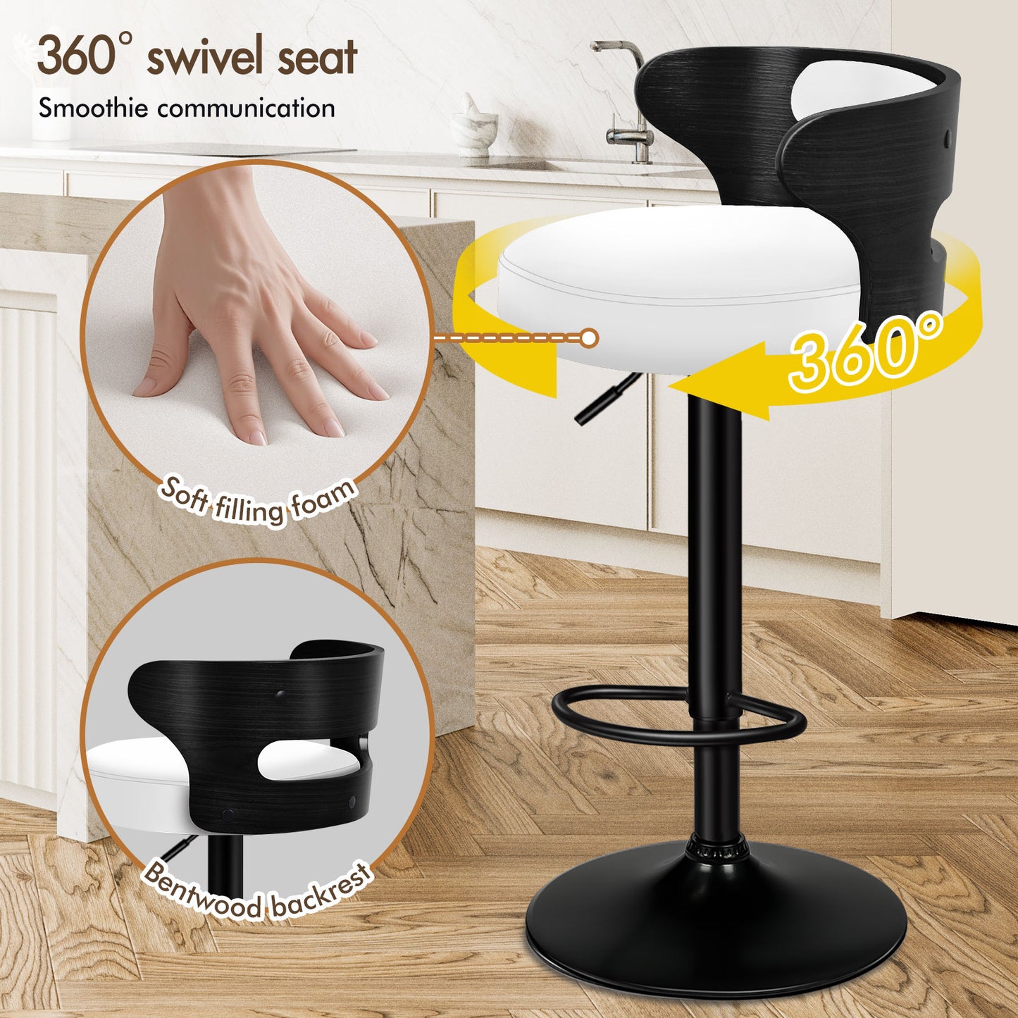 ALFORDSON 2x Bar Stool Kitchen Swivel Chair Wooden Leather Gas Lift Ramiro White