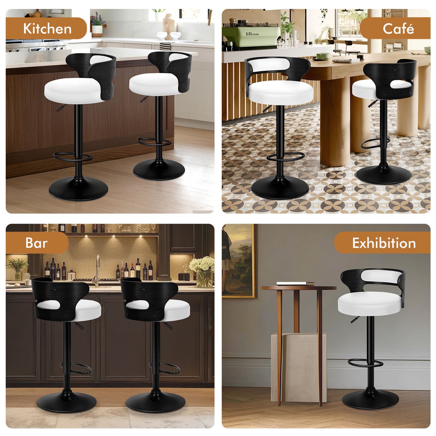 ALFORDSON 2x Bar Stool Kitchen Swivel Chair Wooden Leather Gas Lift Ramiro White