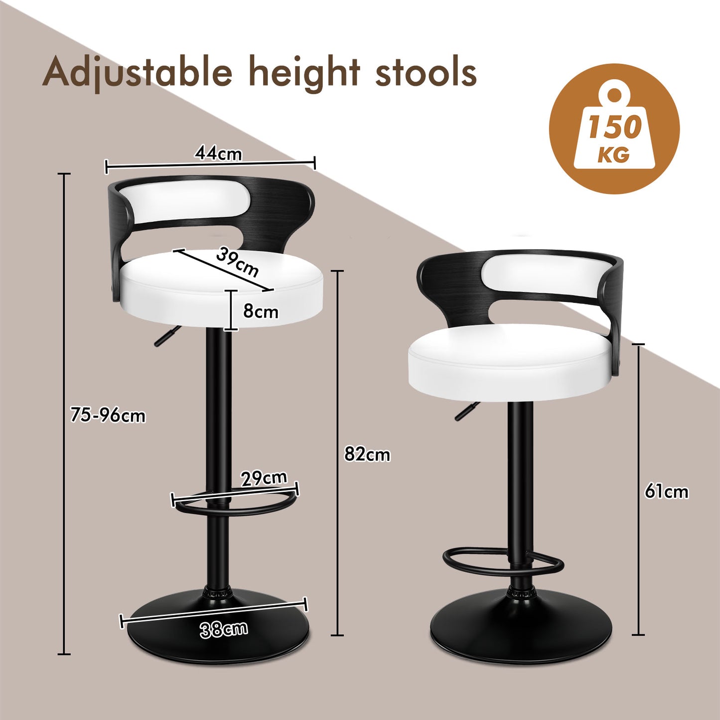 ALFORDSON 2x Bar Stool Kitchen Swivel Chair Wooden Leather Gas Lift Ramiro White