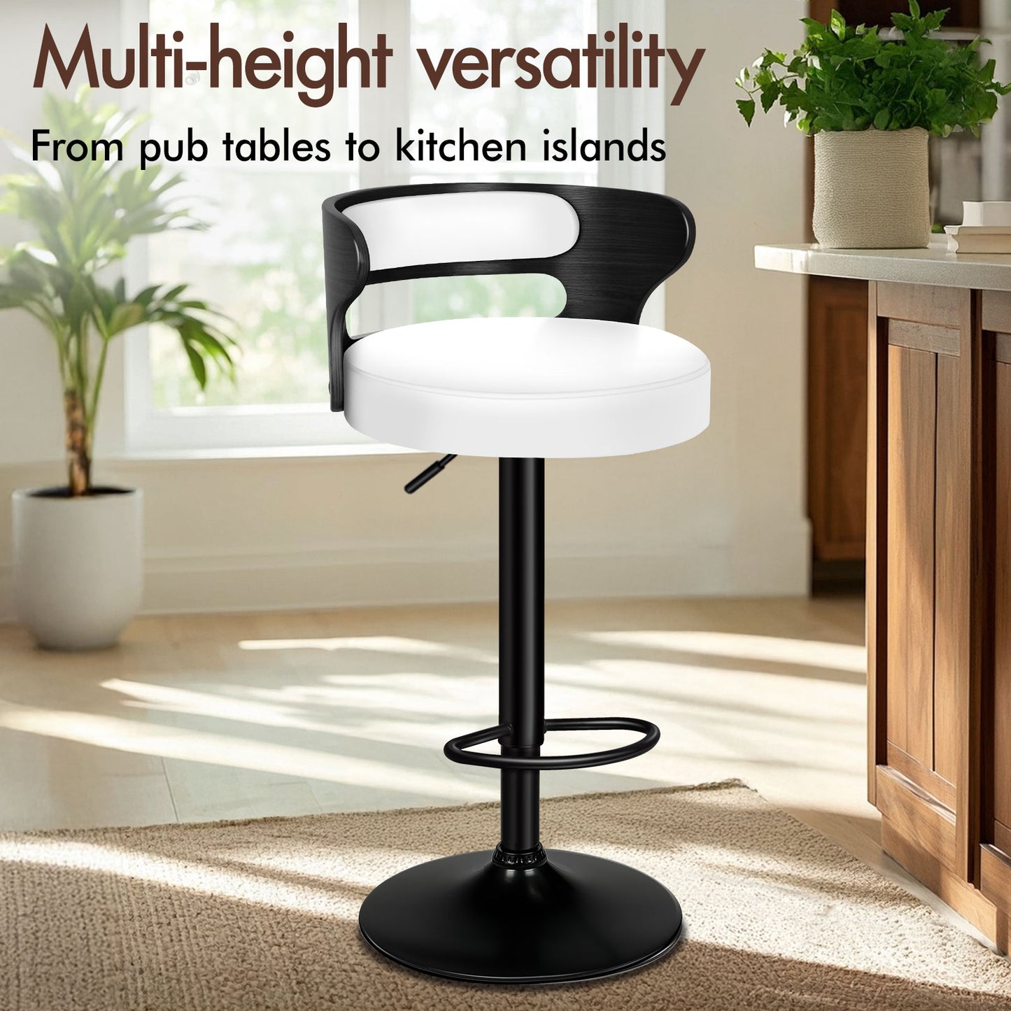 ALFORDSON 2x Bar Stool Kitchen Swivel Chair Wooden Leather Gas Lift Ramiro White