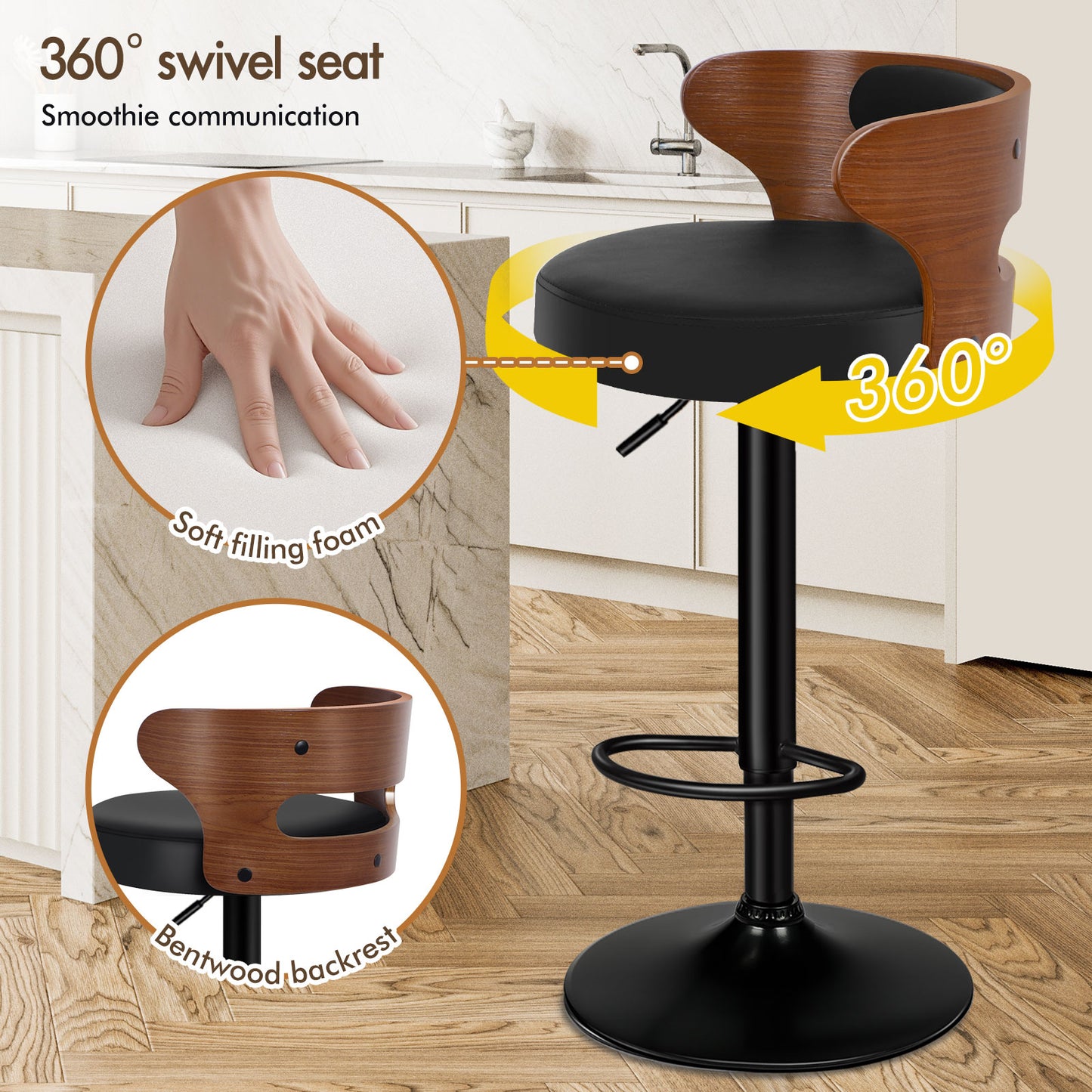 ALFORDSON 2x Bar Stool Kitchen Swivel Chair Wooden Leather Gas Lift Ramiro