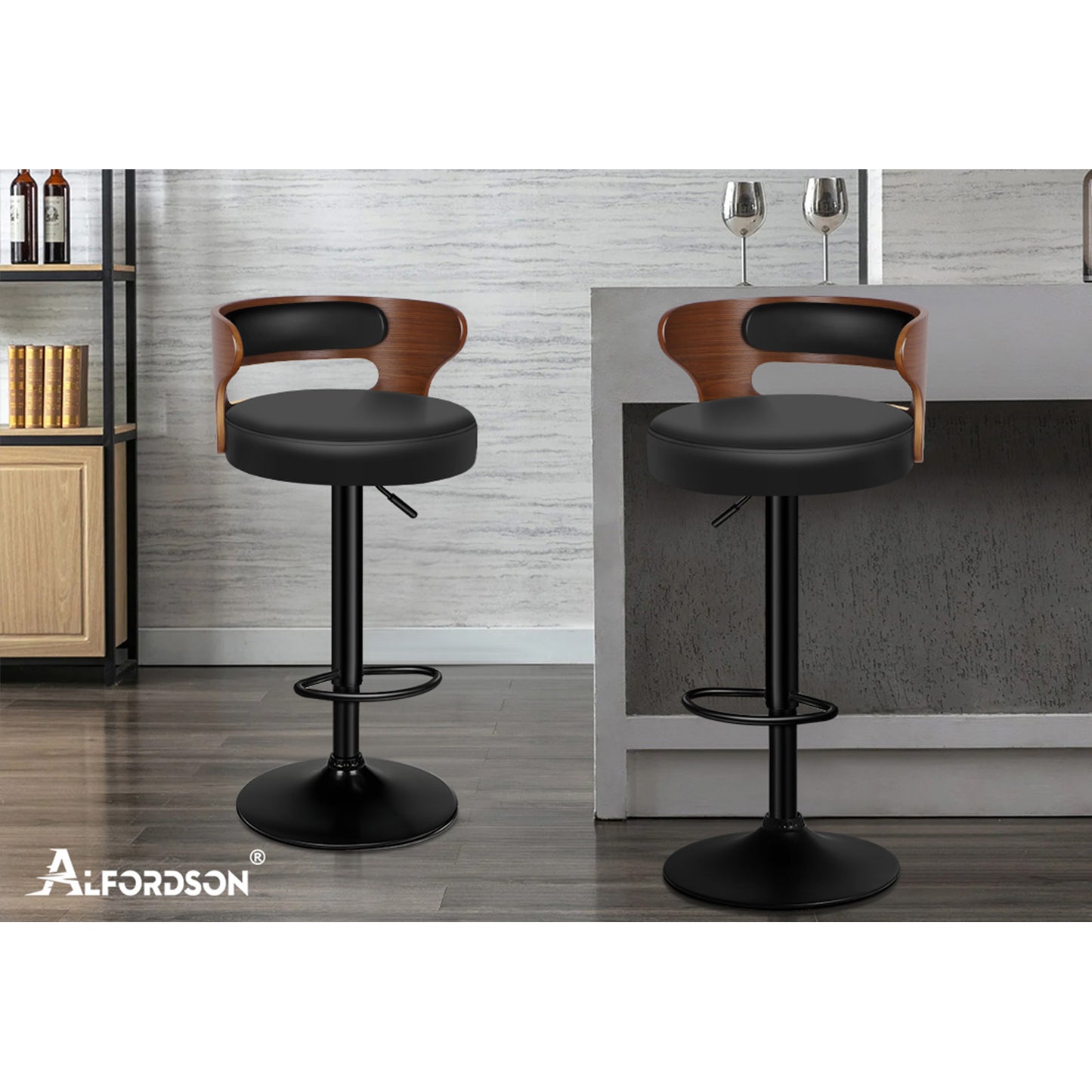 ALFORDSON 2x Bar Stool Kitchen Swivel Chair Wooden Leather Gas Lift Ramiro