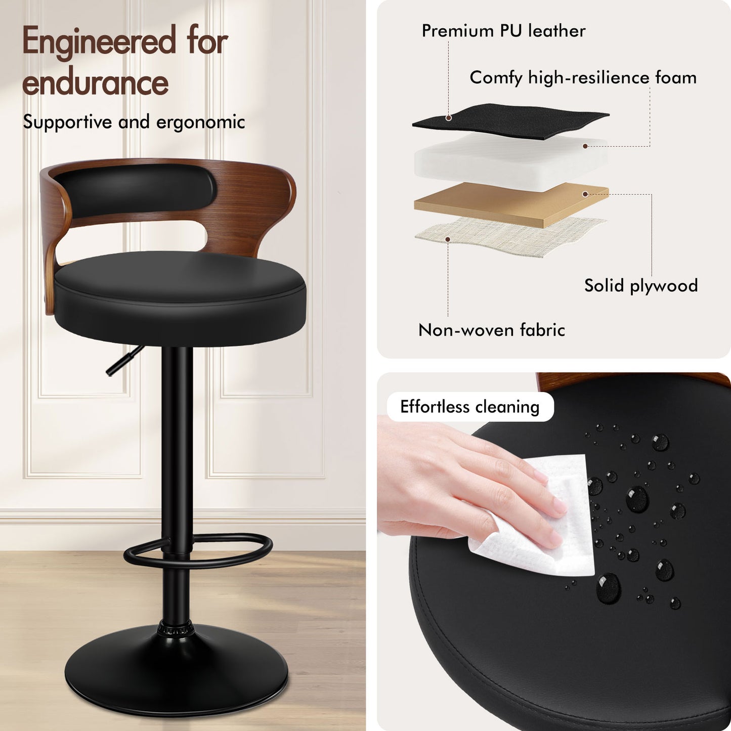 ALFORDSON 4x Bar Stool Kitchen Swivel Chair Wooden Leather Gas Lift Ramiro