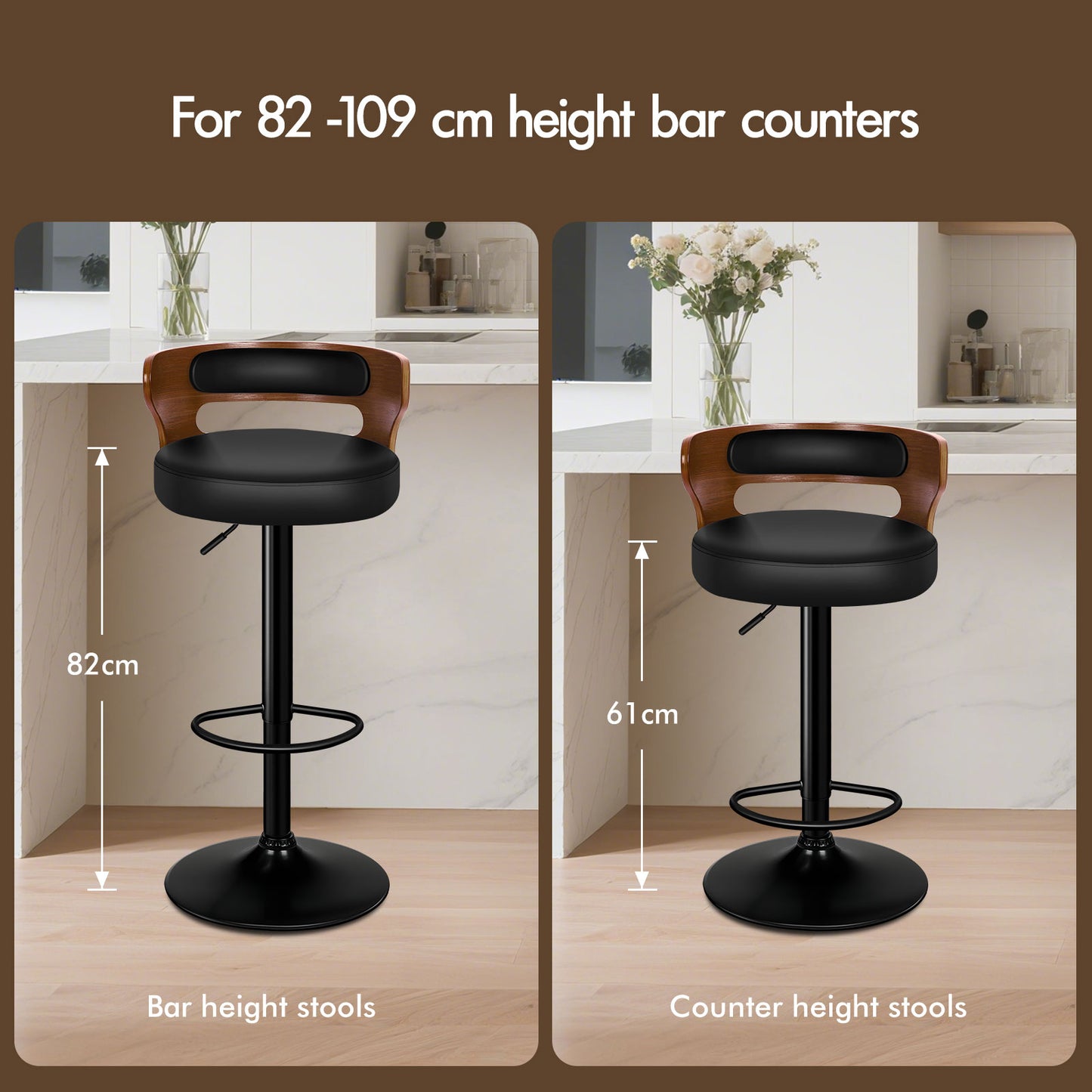ALFORDSON 4x Bar Stool Kitchen Swivel Chair Wooden Leather Gas Lift Ramiro