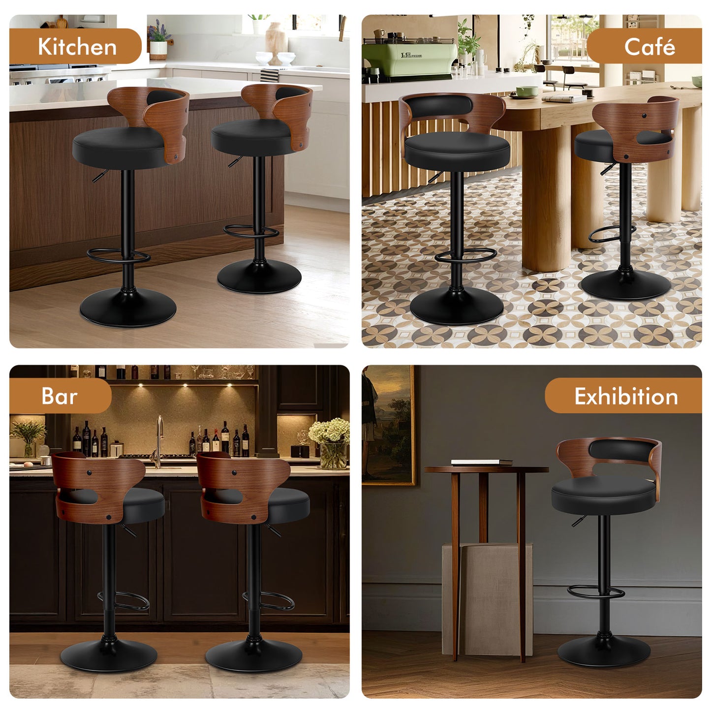 ALFORDSON 4x Bar Stool Kitchen Swivel Chair Wooden Leather Gas Lift Ramiro