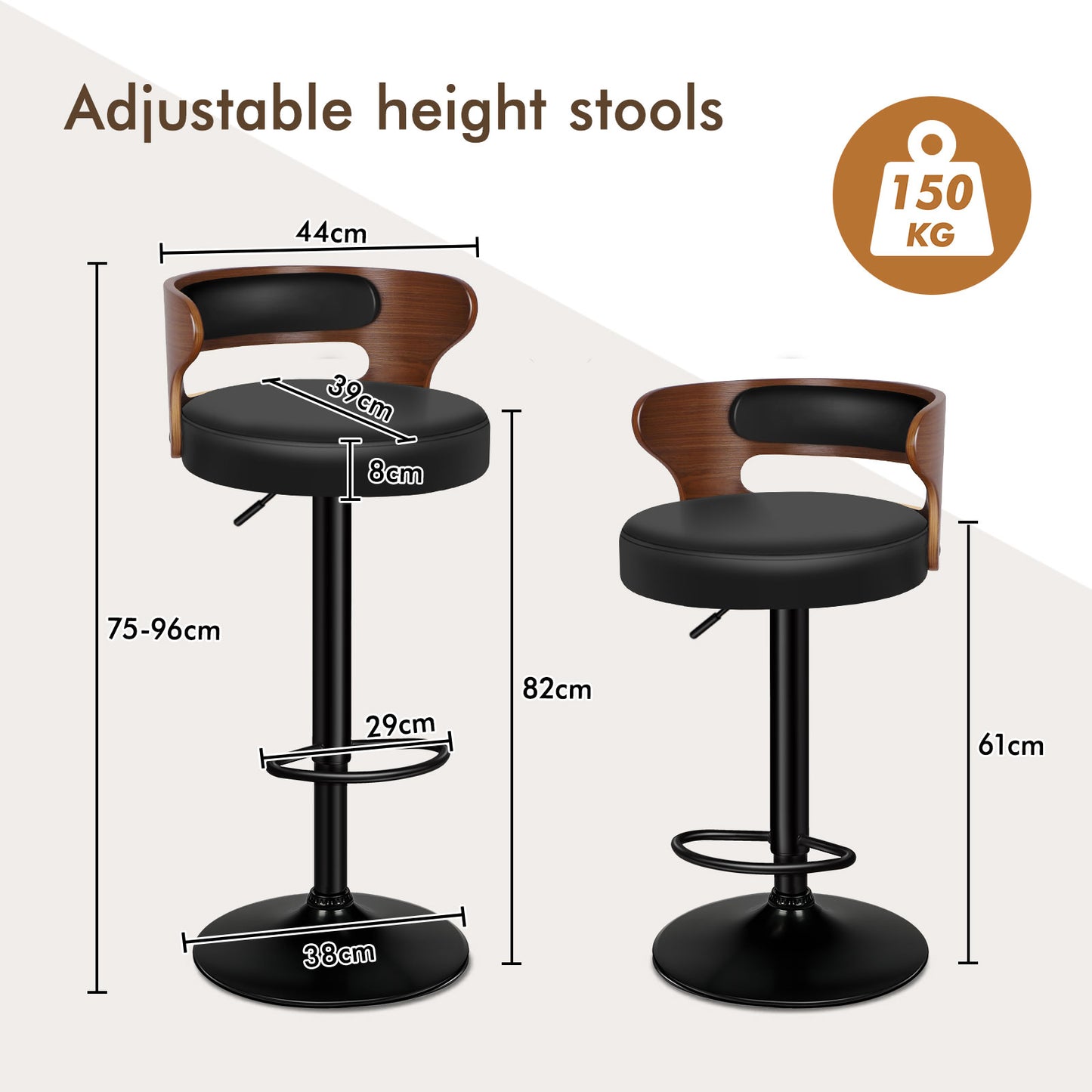 ALFORDSON 4x Bar Stool Kitchen Swivel Chair Wooden Leather Gas Lift Ramiro