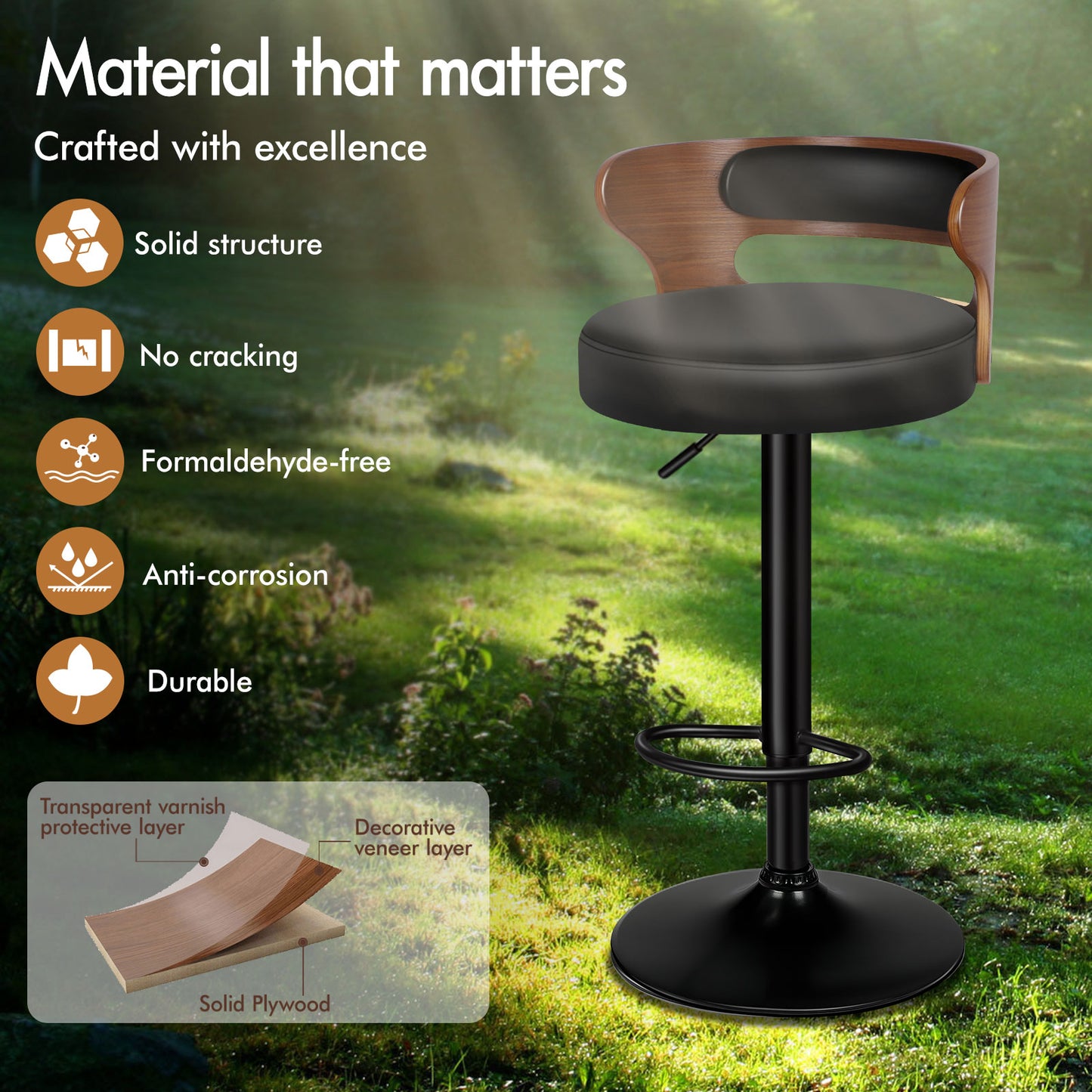 ALFORDSON 4x Bar Stool Kitchen Swivel Chair Wooden Leather Gas Lift Ramiro