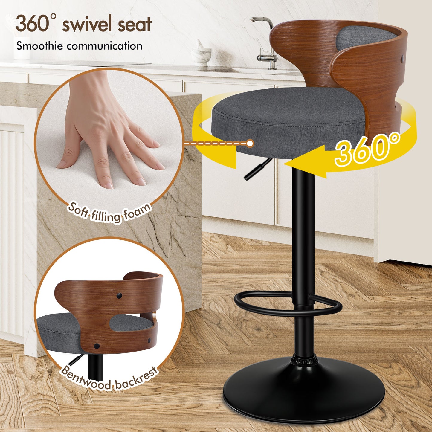 ALFORDSON 2x Bar Stool Kitchen Swivel Chair Wooden Linen Fabric Ramiro Grey