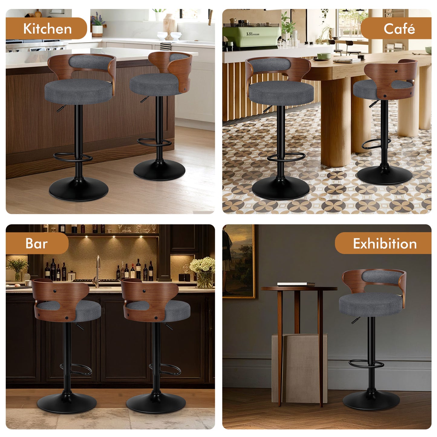 ALFORDSON 2x Bar Stool Kitchen Swivel Chair Wooden Linen Fabric Ramiro Grey