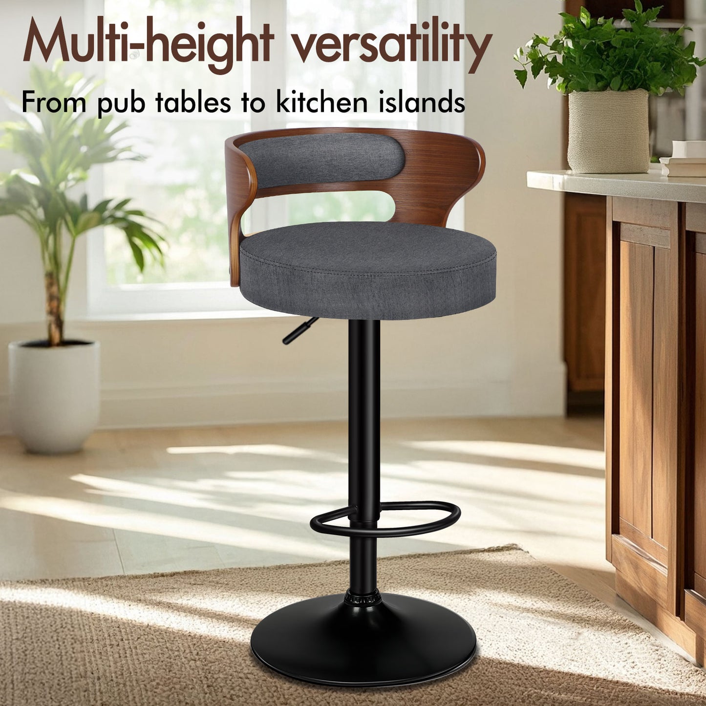 ALFORDSON 2x Bar Stool Kitchen Swivel Chair Wooden Linen Fabric Ramiro Grey