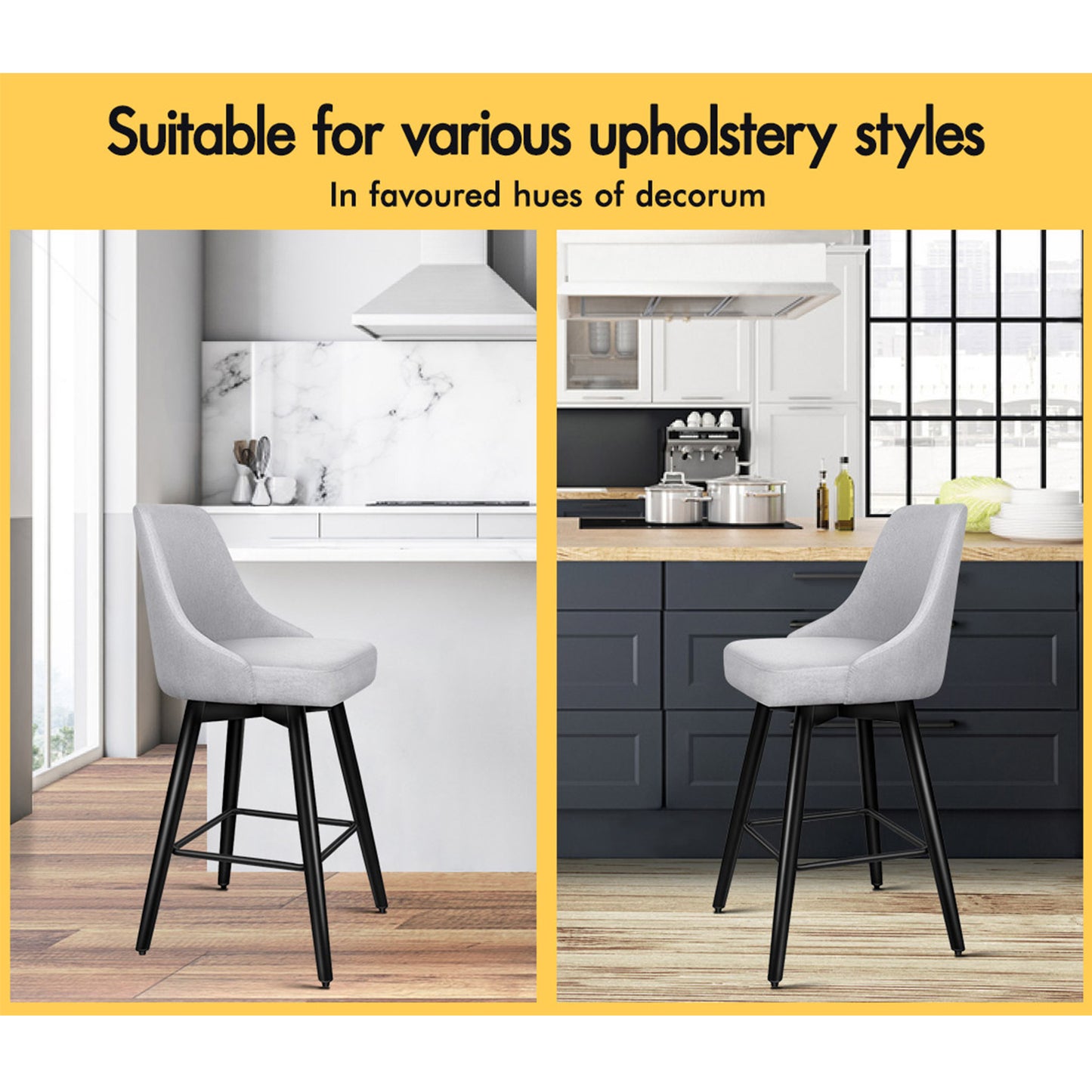 ALFORDSON 2x Swivel Bar Stools Kitchen Dining Chair Cafe Metal GREY