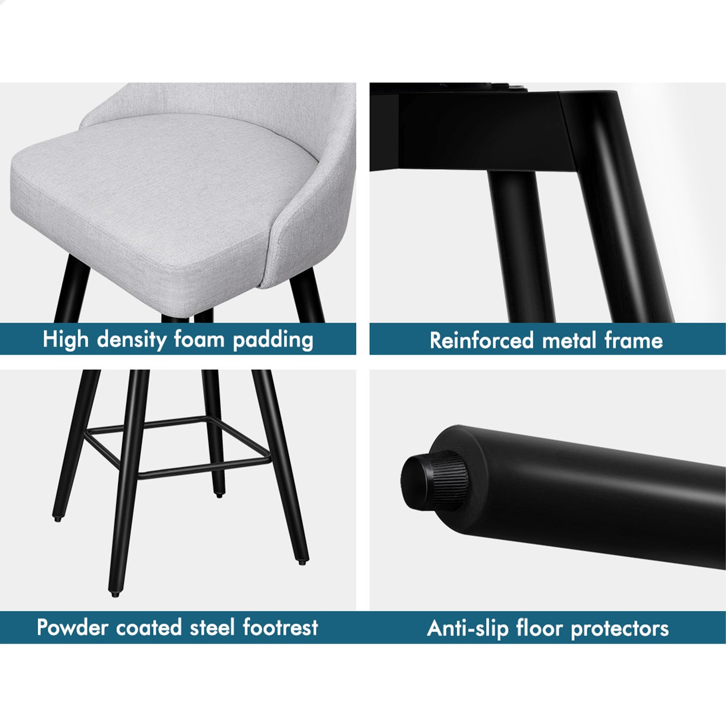 ALFORDSON 2x Swivel Bar Stools Kitchen Dining Chair Cafe Metal GREY