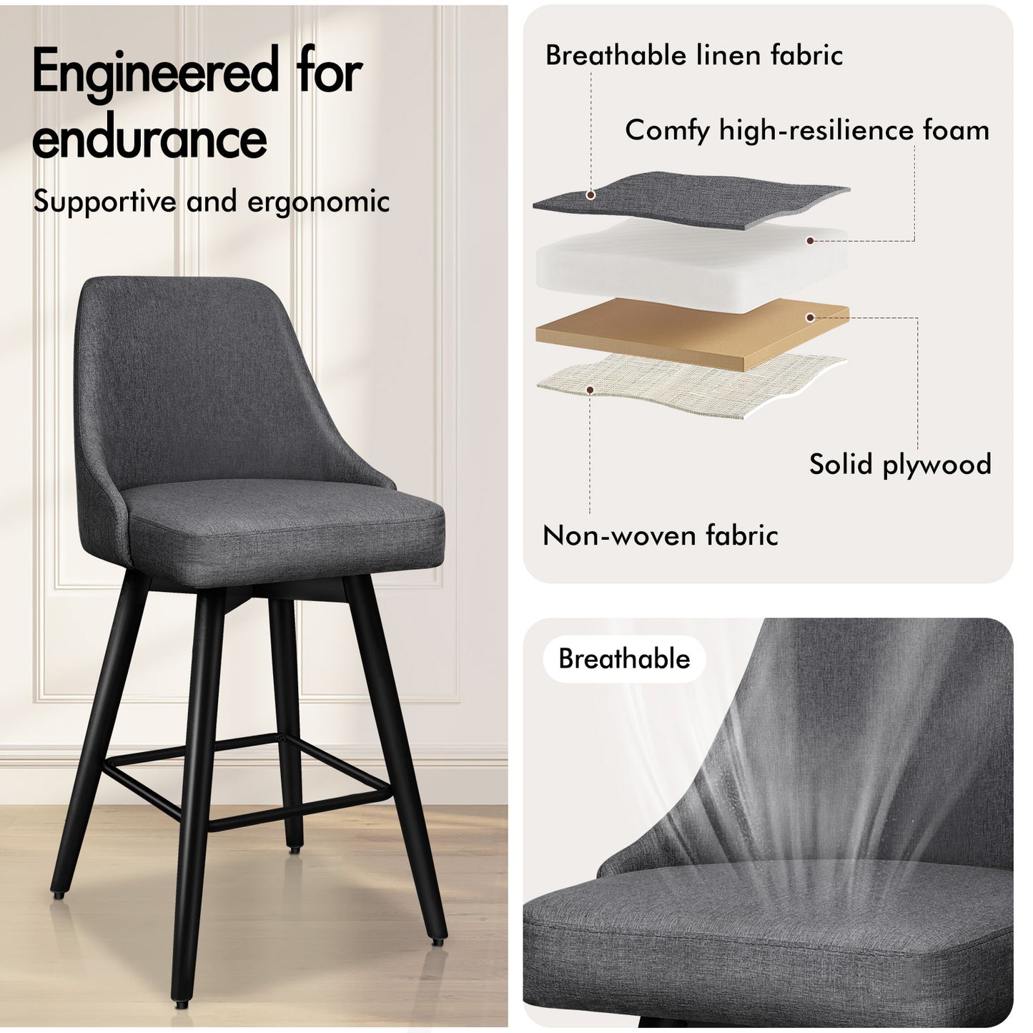 ALFORDSON 2x Swivel Bar Stools Kitchen Dining Chair Cafe Metal DARK GREY