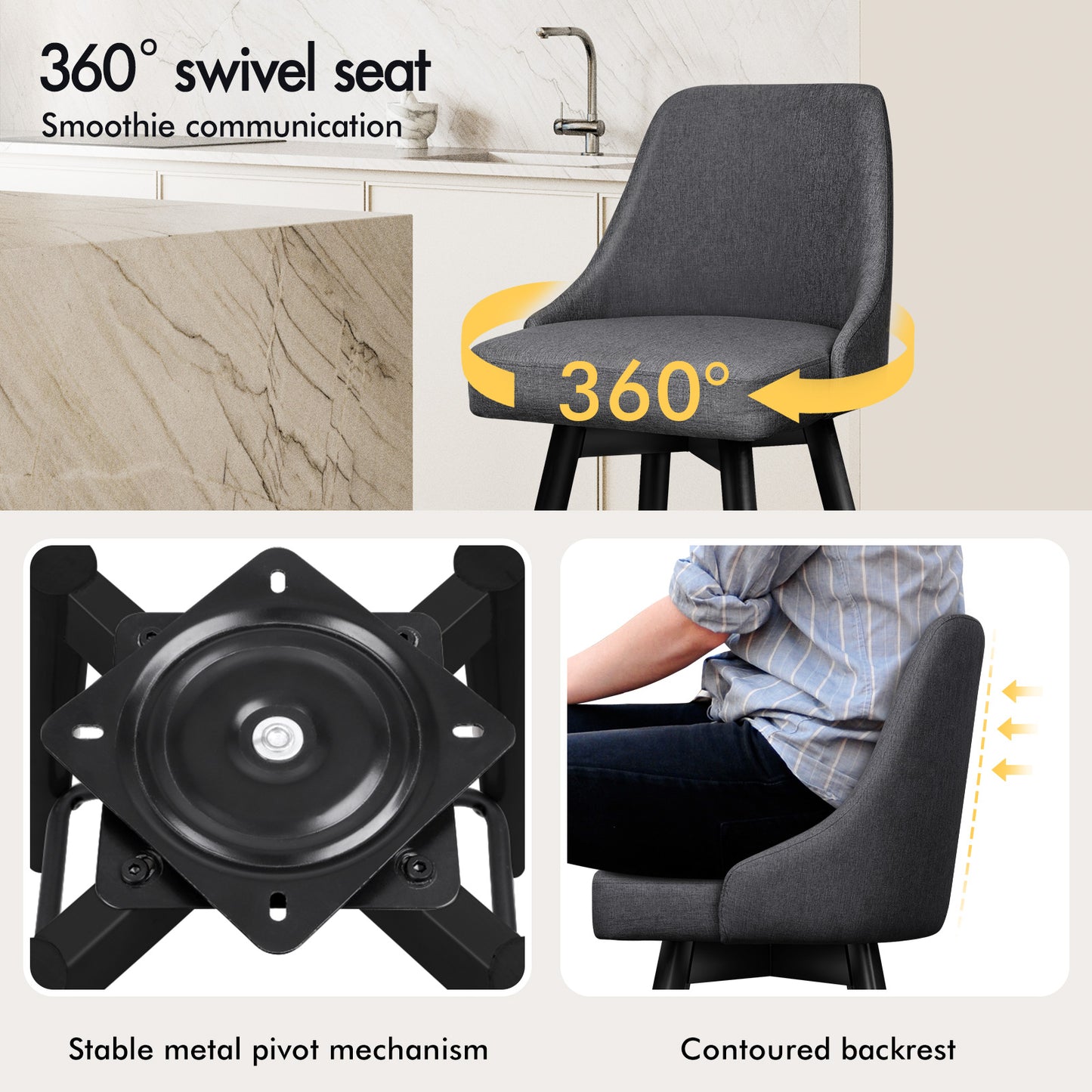 ALFORDSON 2x Swivel Bar Stools Kitchen Dining Chair Cafe Metal DARK GREY