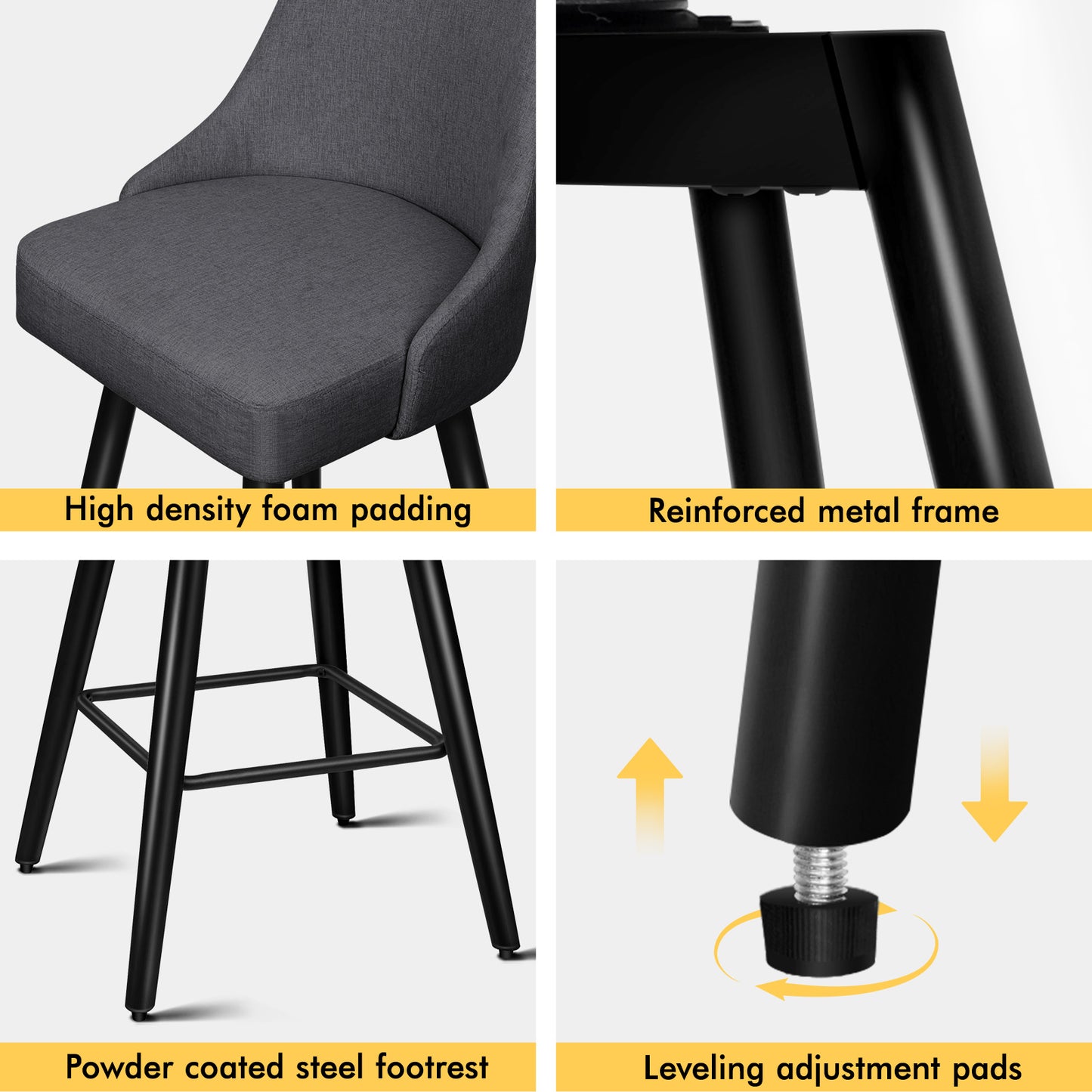 ALFORDSON 2x Swivel Bar Stools Kitchen Dining Chair Cafe Metal DARK GREY