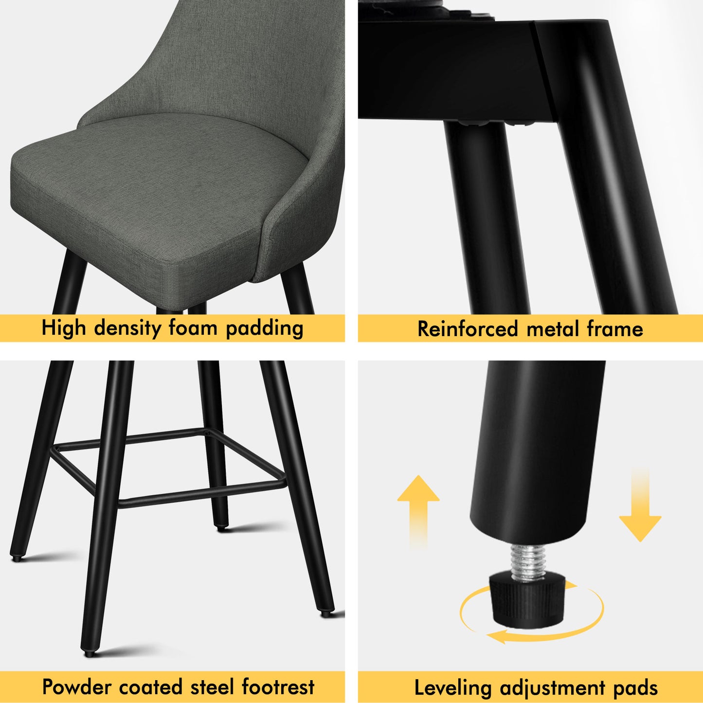 ALFORDSON 2x Swivel Bar Stools Kitchen Dining Chair Cafe Metal DARK GREY