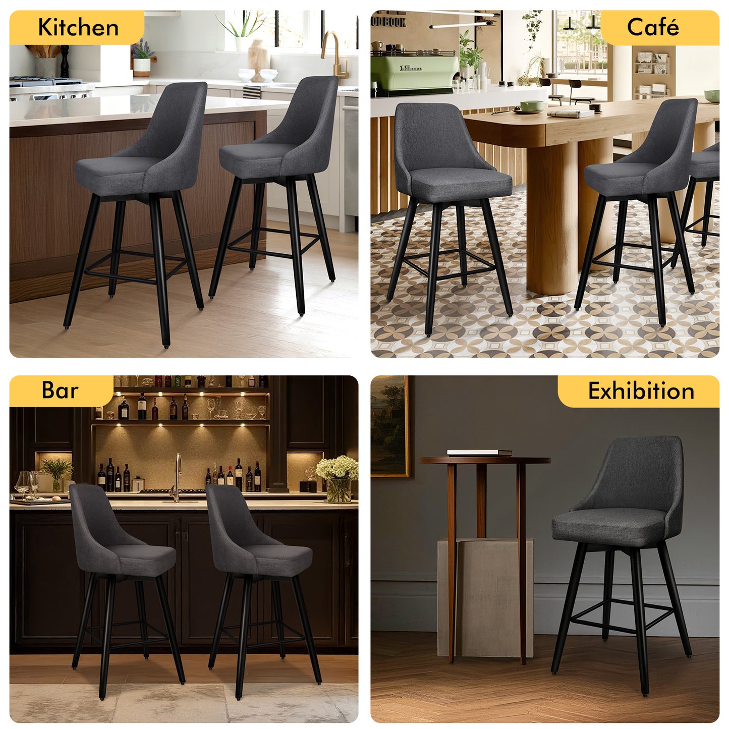 ALFORDSON 2x Swivel Bar Stools Kitchen Dining Chair Cafe Metal DARK GREY