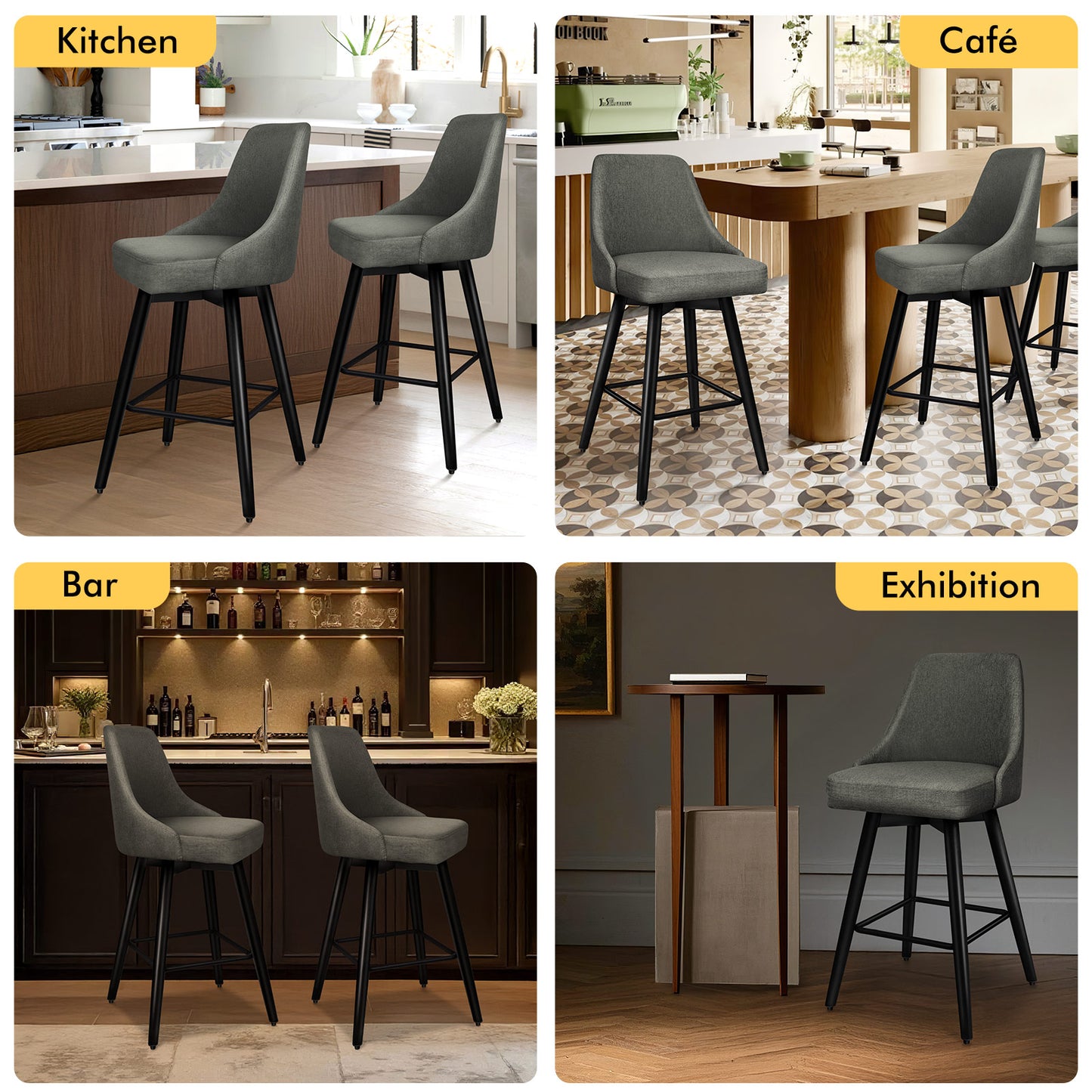 ALFORDSON 2x Swivel Bar Stools Kitchen Dining Chair Cafe Metal DARK GREY