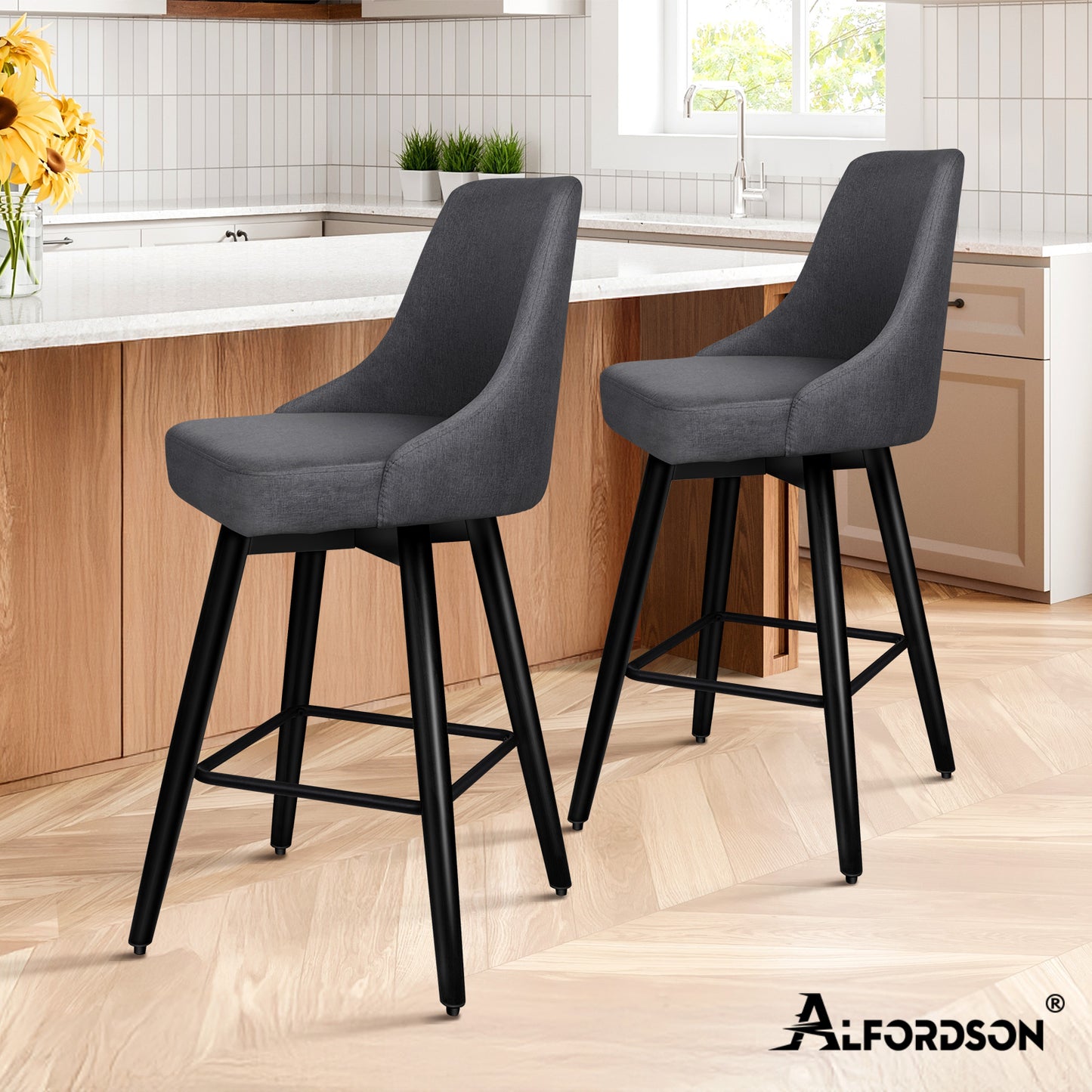 ALFORDSON 2x Swivel Bar Stools Kitchen Dining Chair Cafe Metal DARK GREY