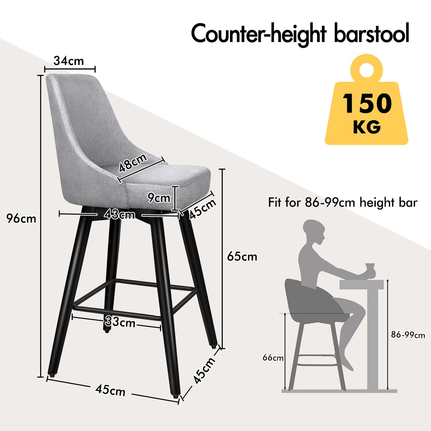 ALFORDSON 2x Swivel Bar Stools Kitchen Dining Chair Cafe Metal GREY