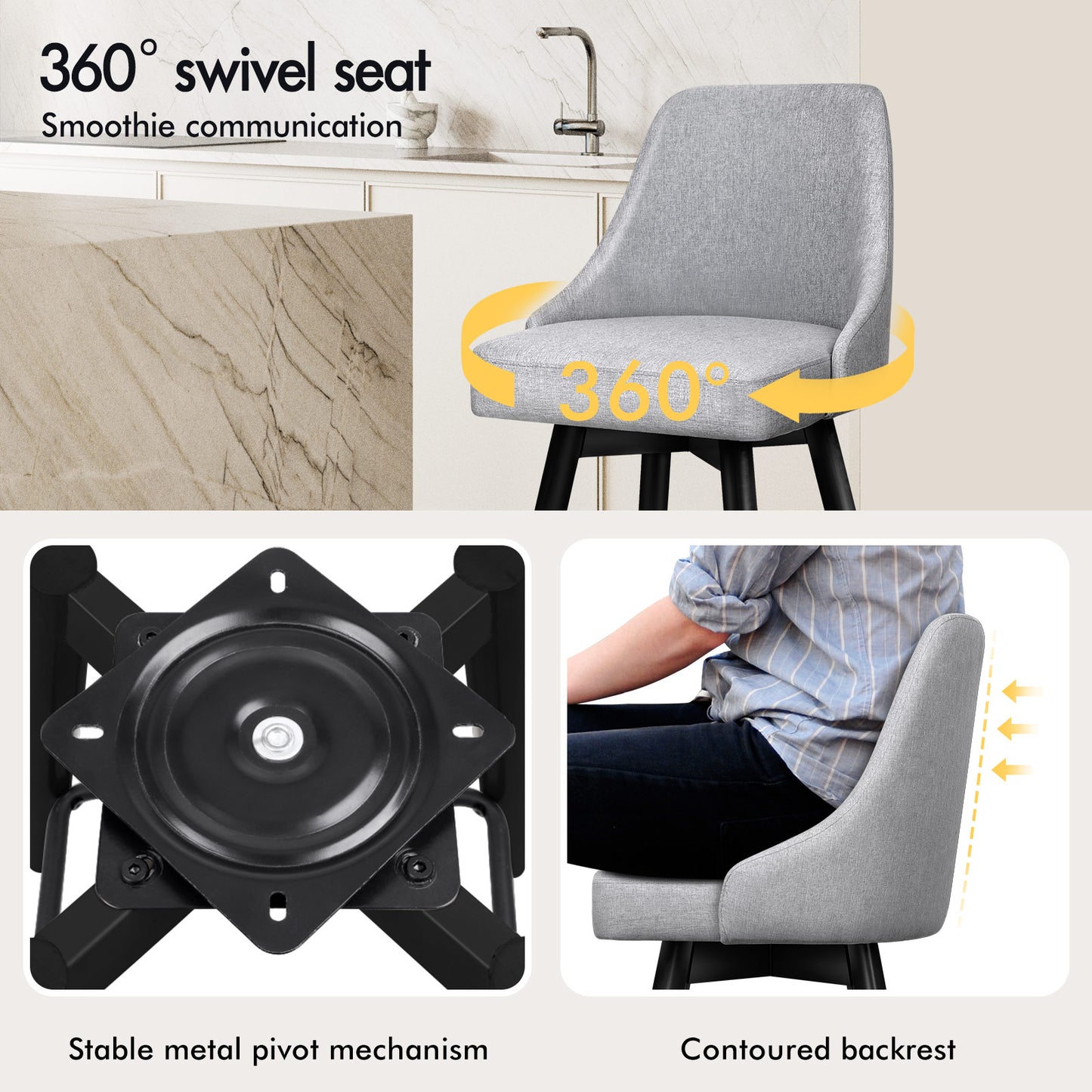 ALFORDSON 2x Swivel Bar Stools Kitchen Dining Chair Cafe Metal GREY