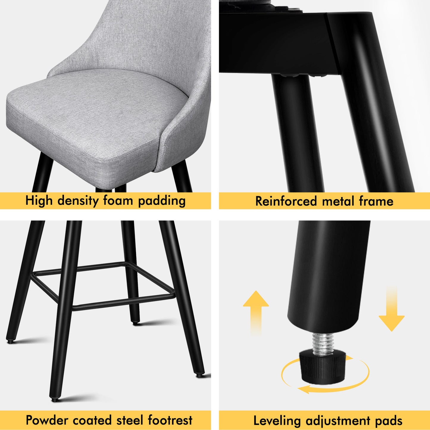 ALFORDSON 2x Swivel Bar Stools Kitchen Dining Chair Cafe Metal GREY