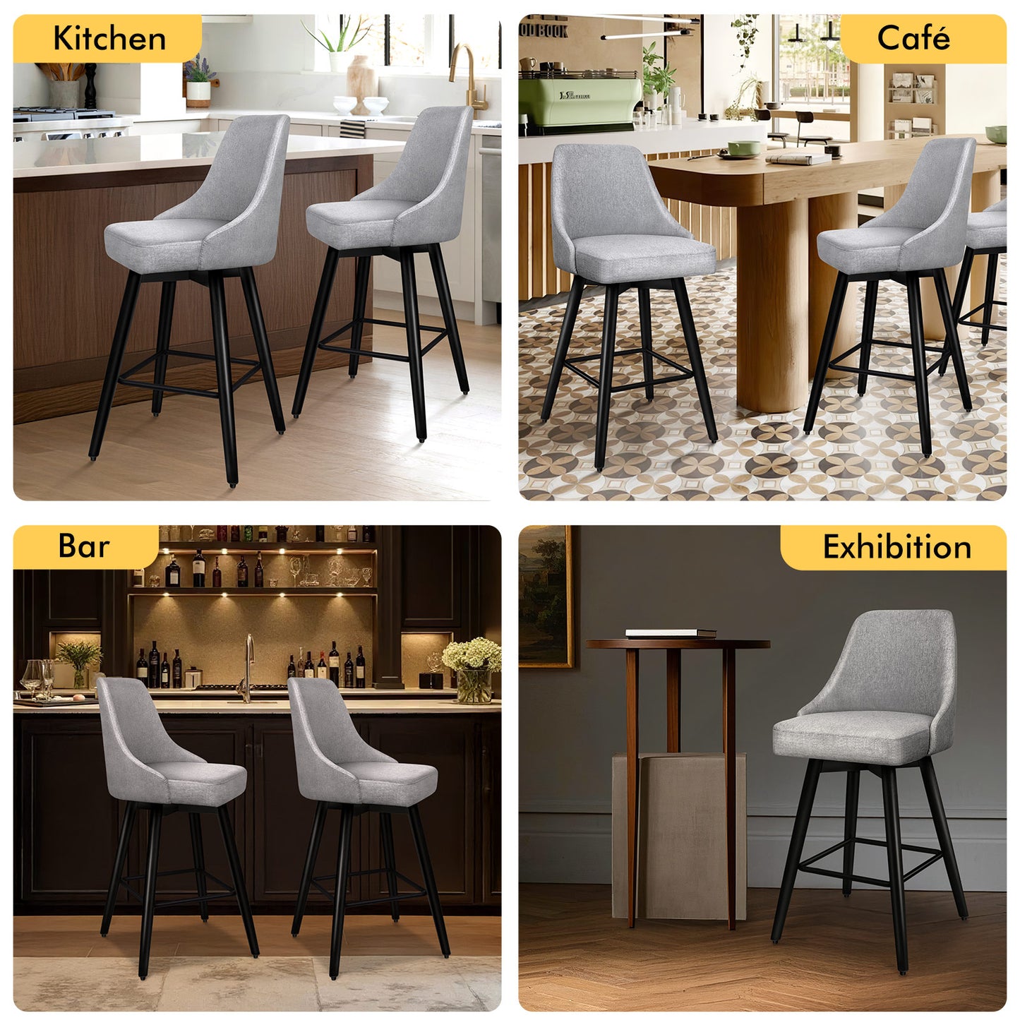 ALFORDSON 2x Swivel Bar Stools Kitchen Dining Chair Cafe Metal GREY