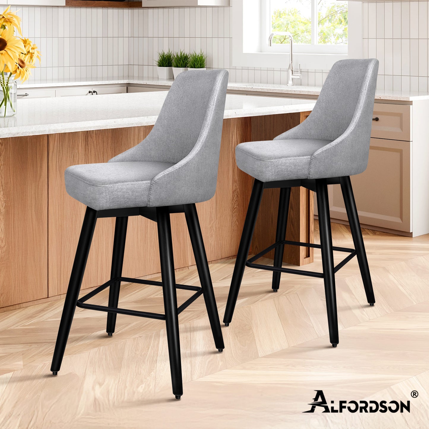 ALFORDSON 2x Swivel Bar Stools Kitchen Dining Chair Cafe Metal GREY