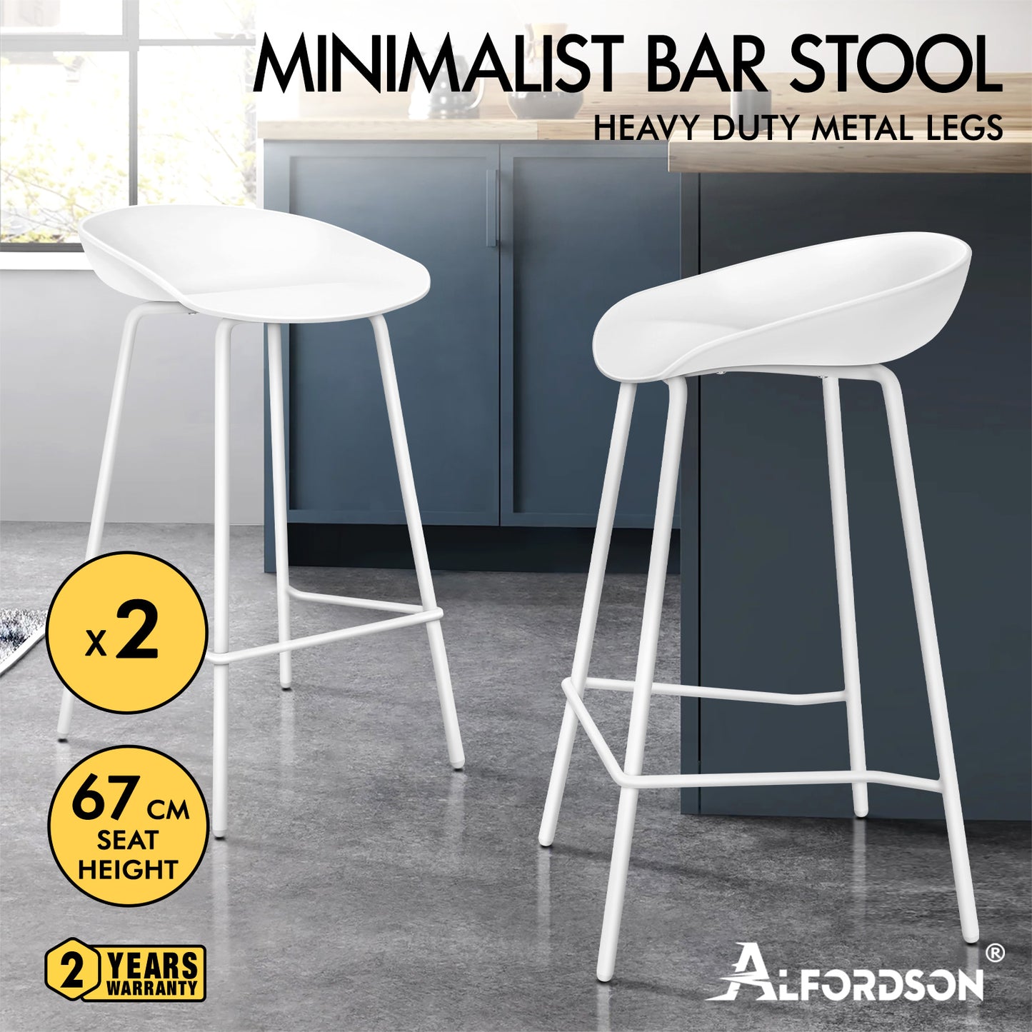 ALFORDSON 2x Kitchen Bar Stools Bar Stool Counter Chairs Metal White Finn