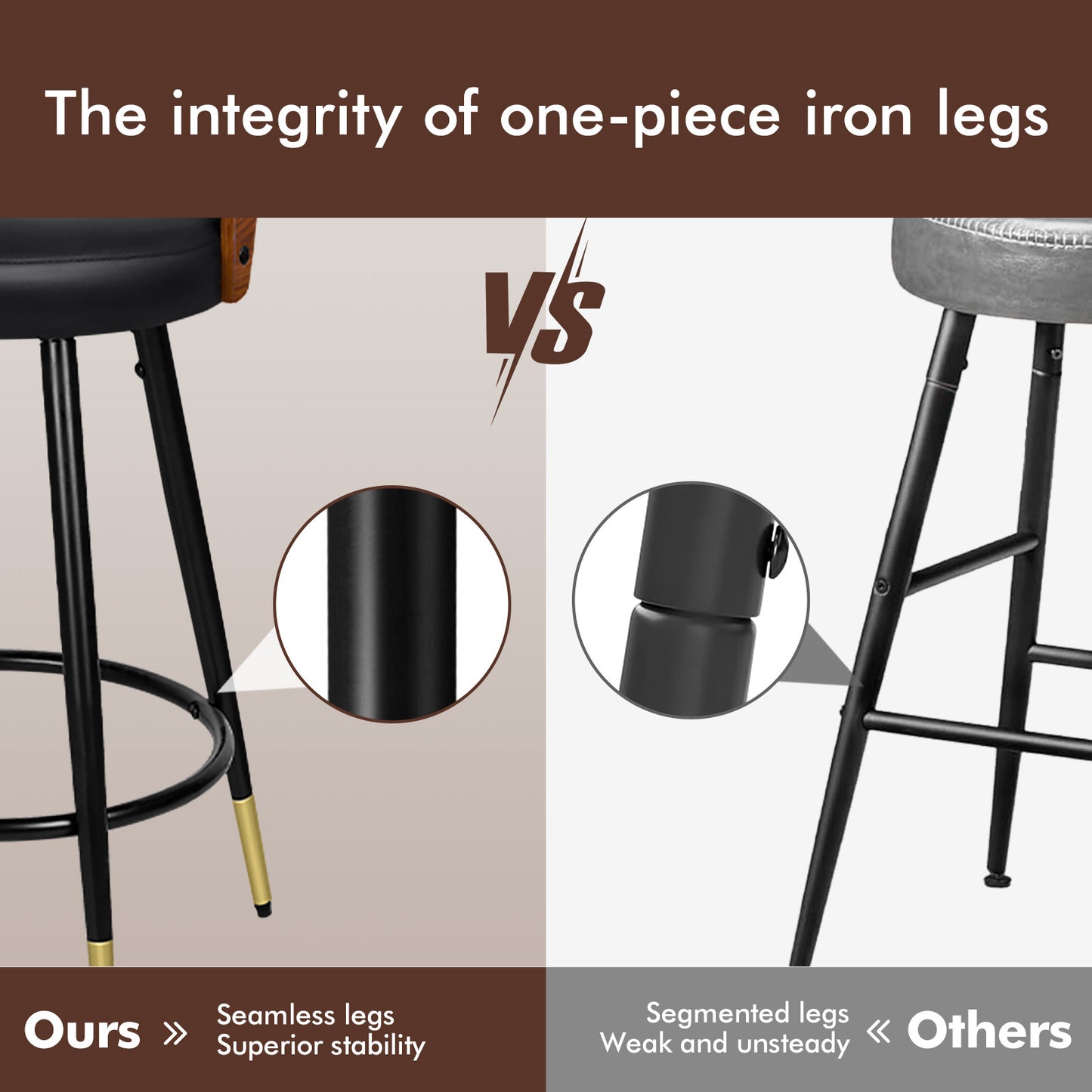 ALFORDSON Bar Stools Set of 2, 360° Swivel, Thick Padded PU Leather Seat, Black